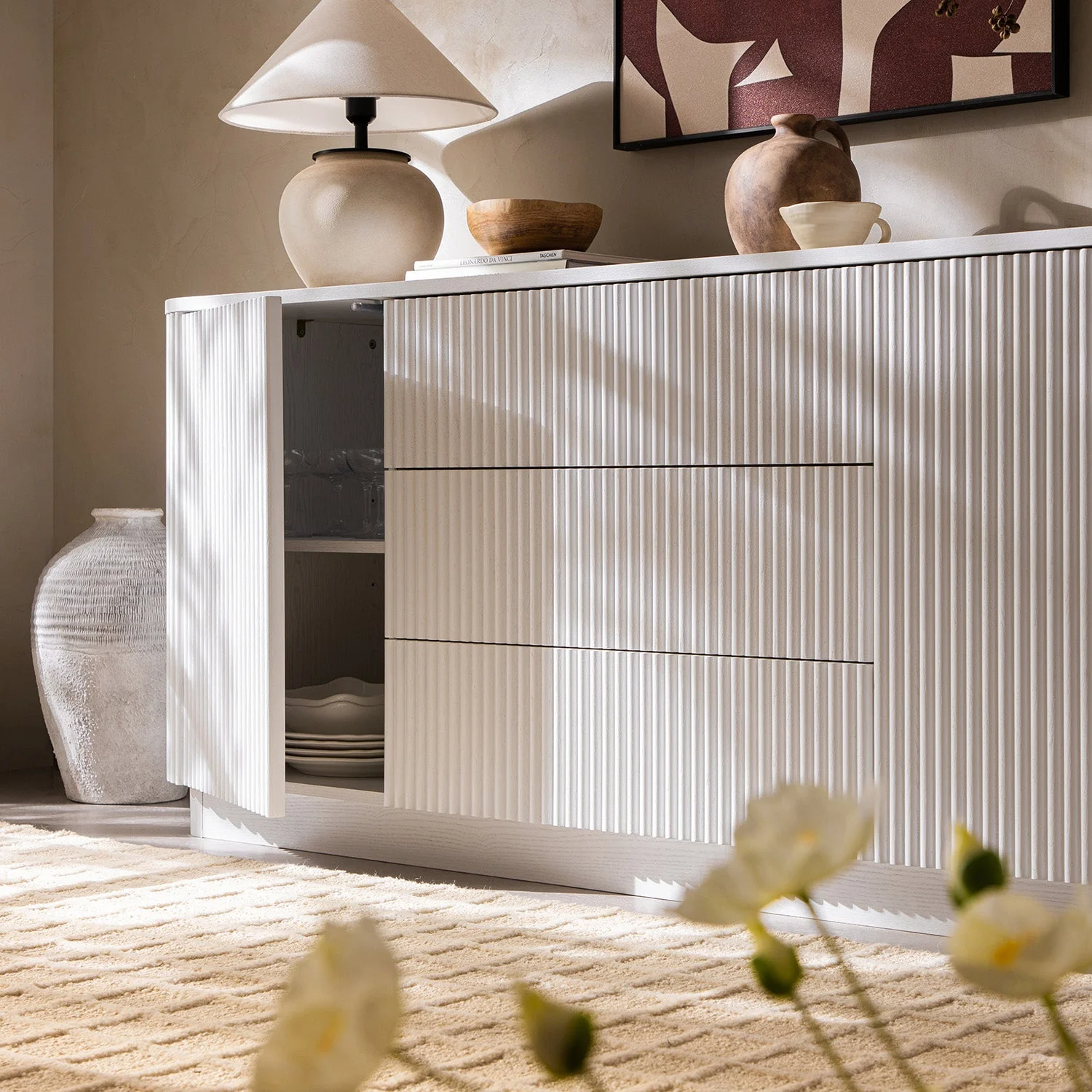Maru Large 2-Door Sideboard with Drawers, Washed White - Image 5