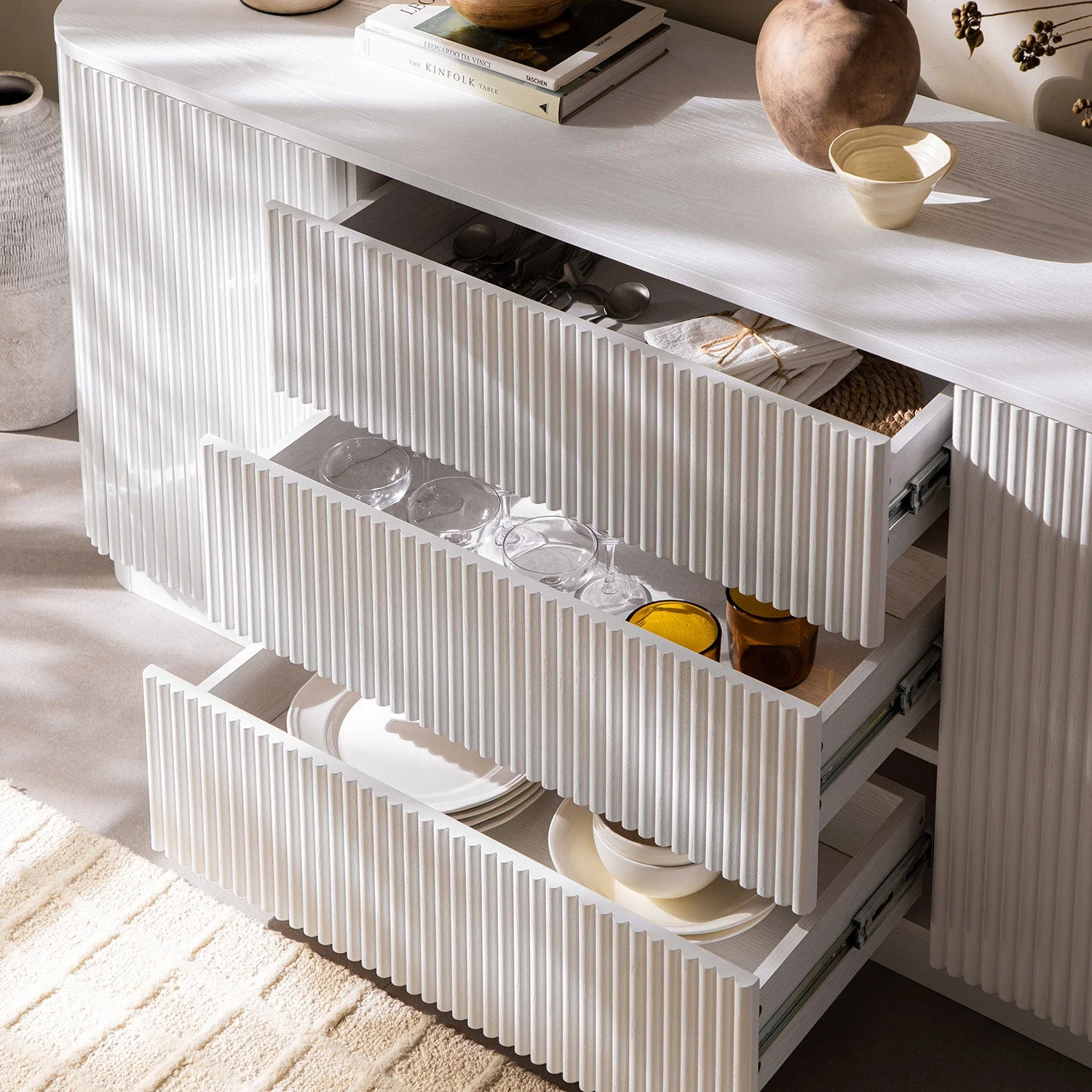 Maru Large 2-Door Sideboard with Drawers, Washed White - Image 6