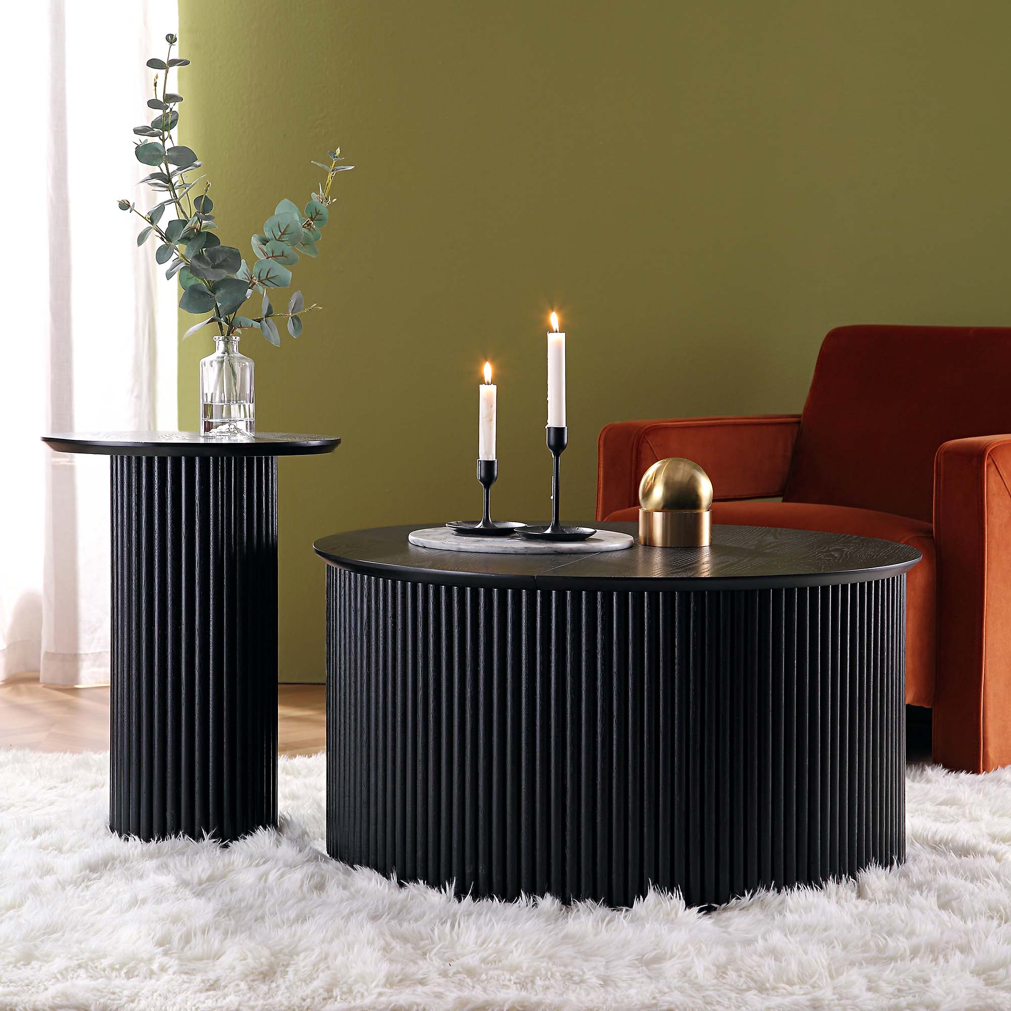 Maru Oak Round Coffee Table with Storage, Black - Image 3