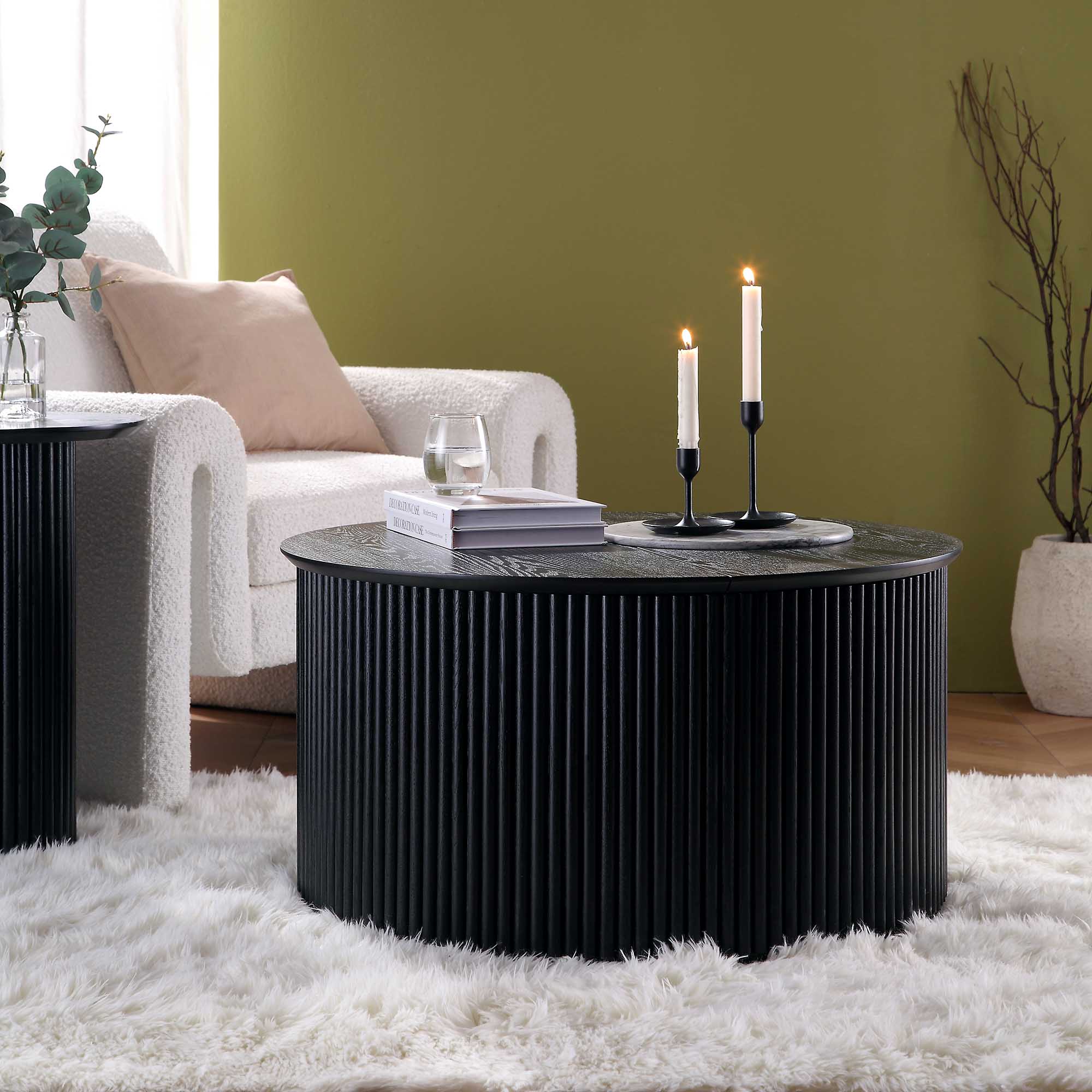 Maru Oak Round Coffee Table with Storage, Black - Image 5