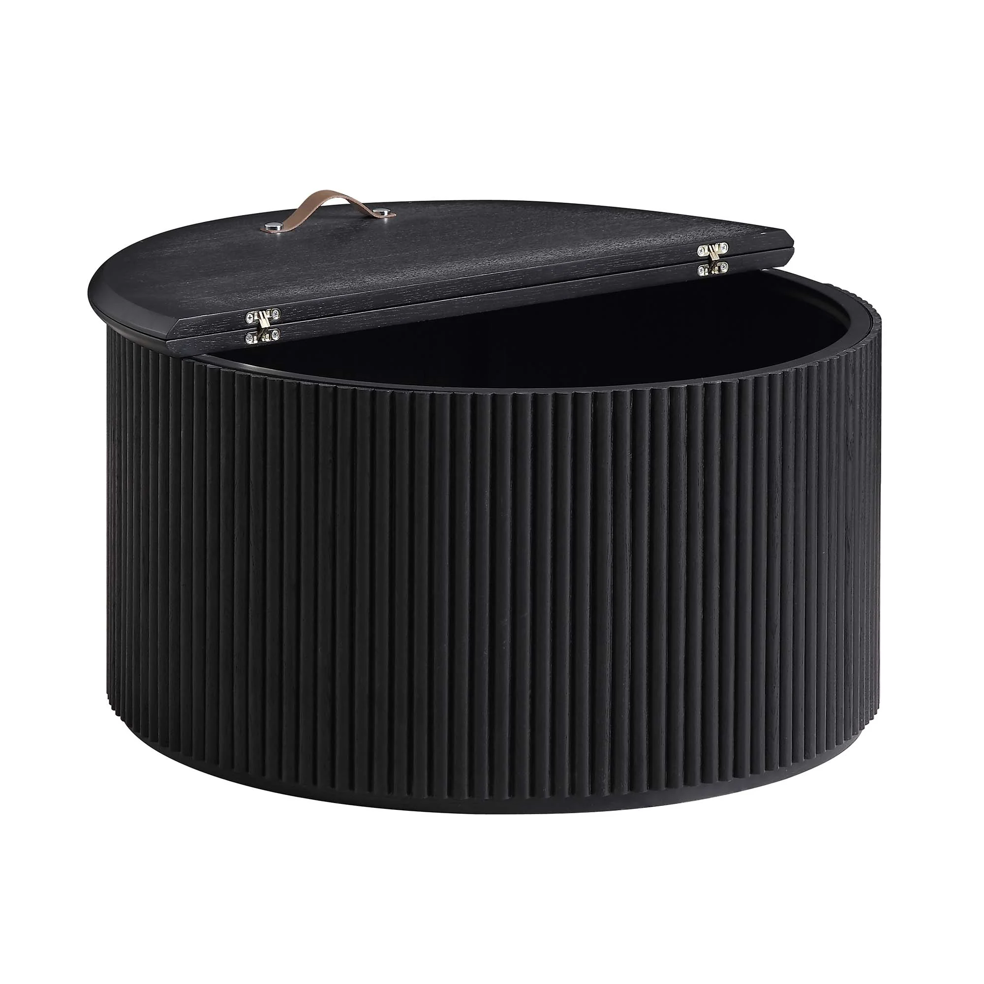 Maru Oak Round Coffee Table with Storage, Black - Image 9
