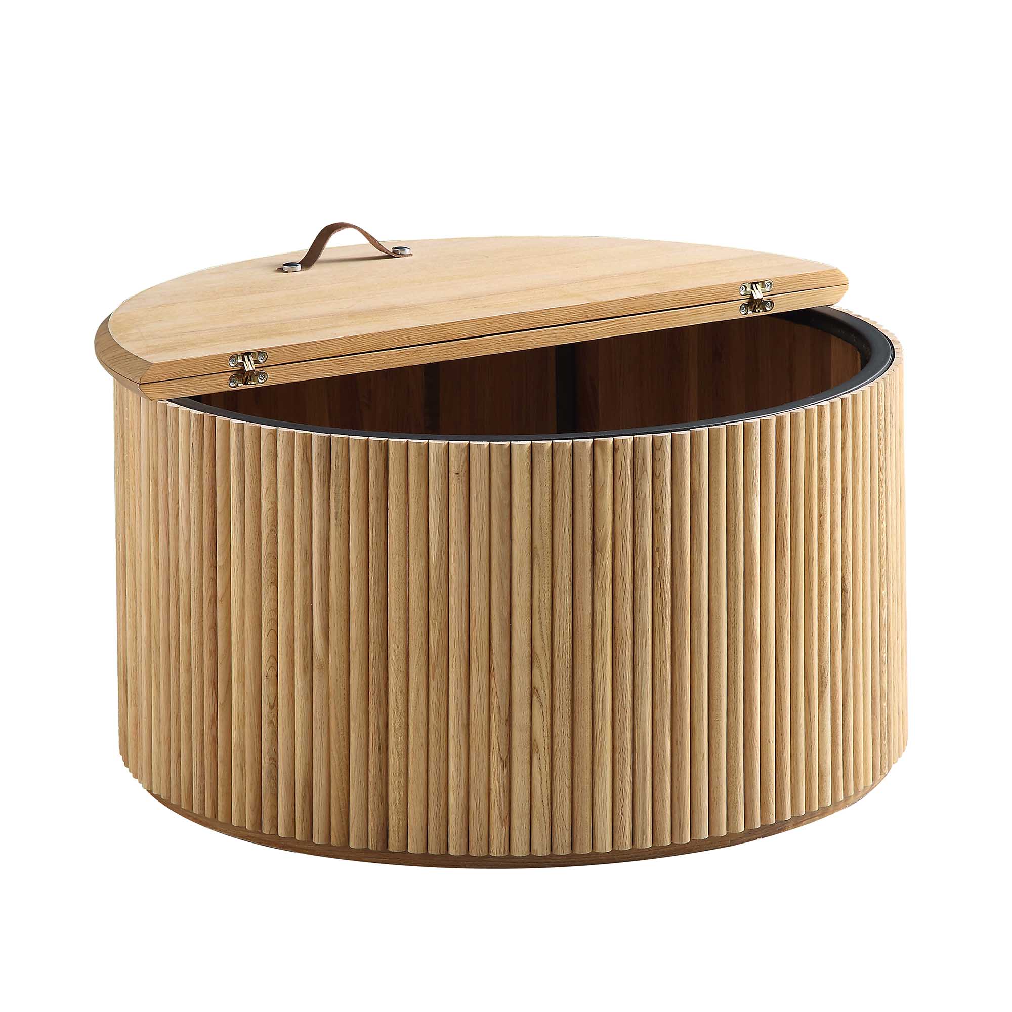 Maru Oak Round Coffee Table with Storage, Oak - Image 6