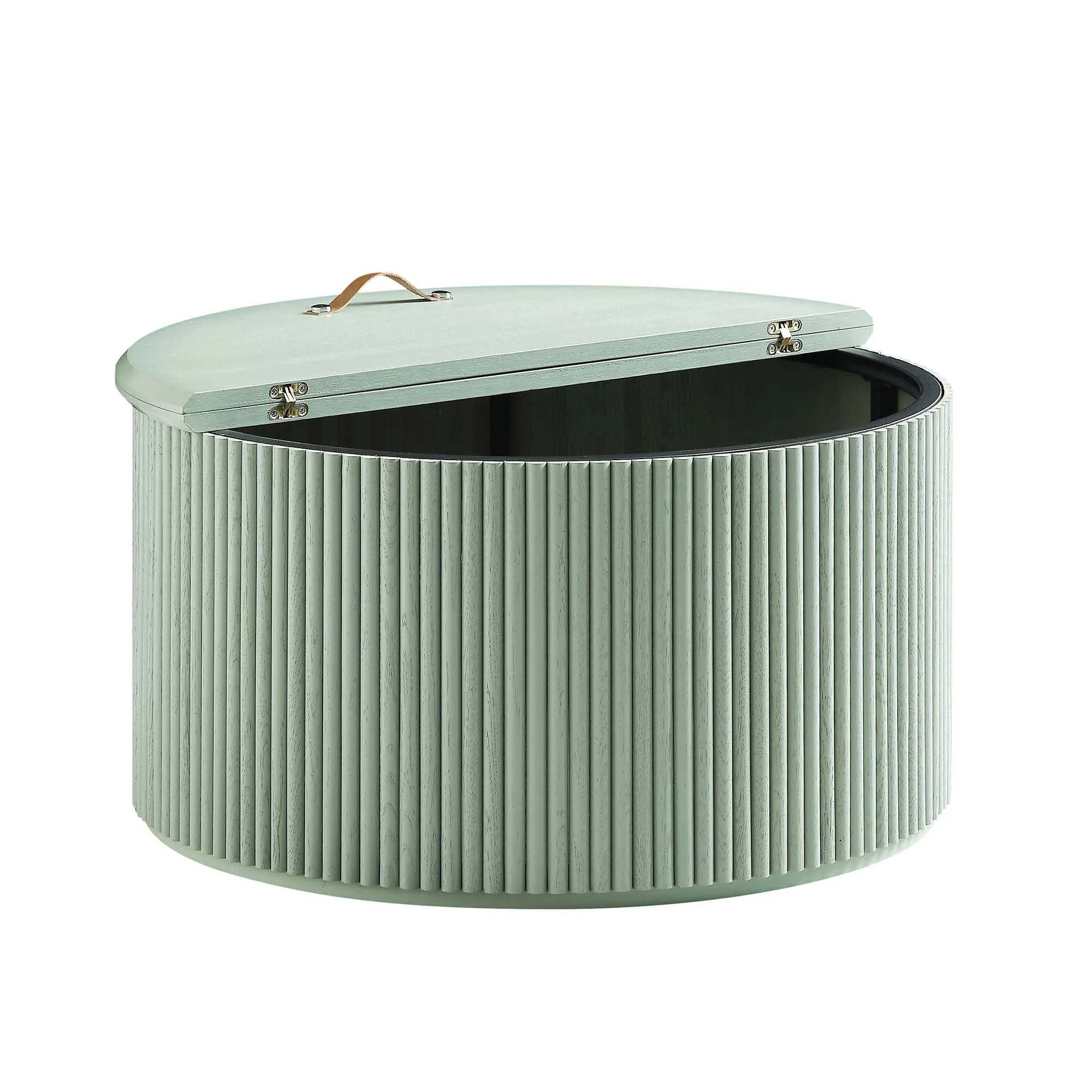 Maru Oak Round Coffee Table with Storage, Sage Green - Image 8