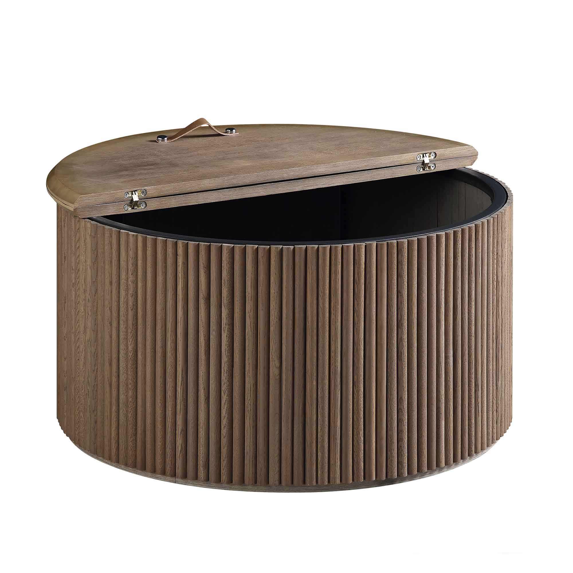 Maru Oak Round Coffee Table with Storage, Silver Oak - Image 4