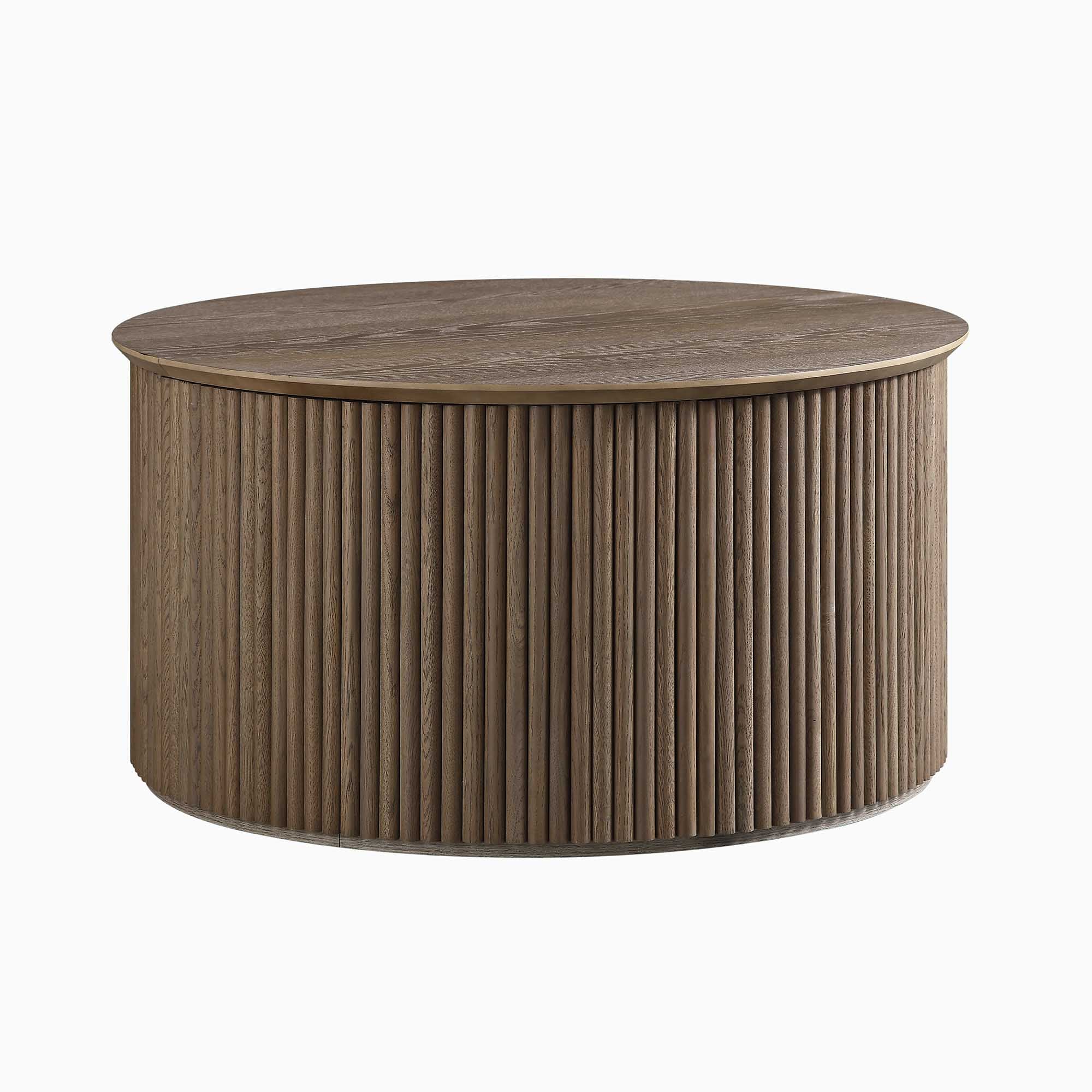 Maru Oak Round Coffee Table with Storage, Silver Oak - Image 5