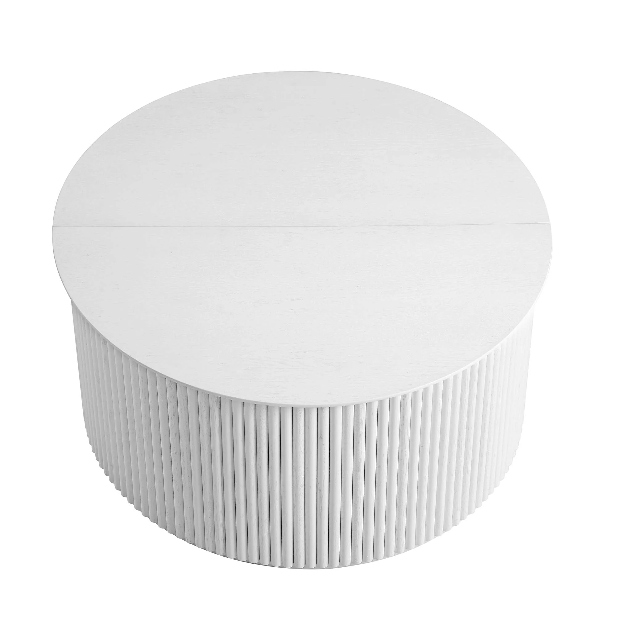 Maru Oak Round Coffee Table with Storage, Washed White - Image 6
