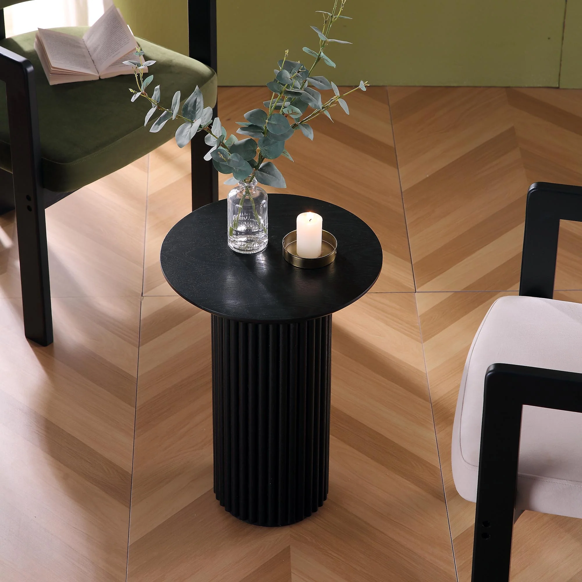 Maru Oak Round Side Table, Black - Image 2