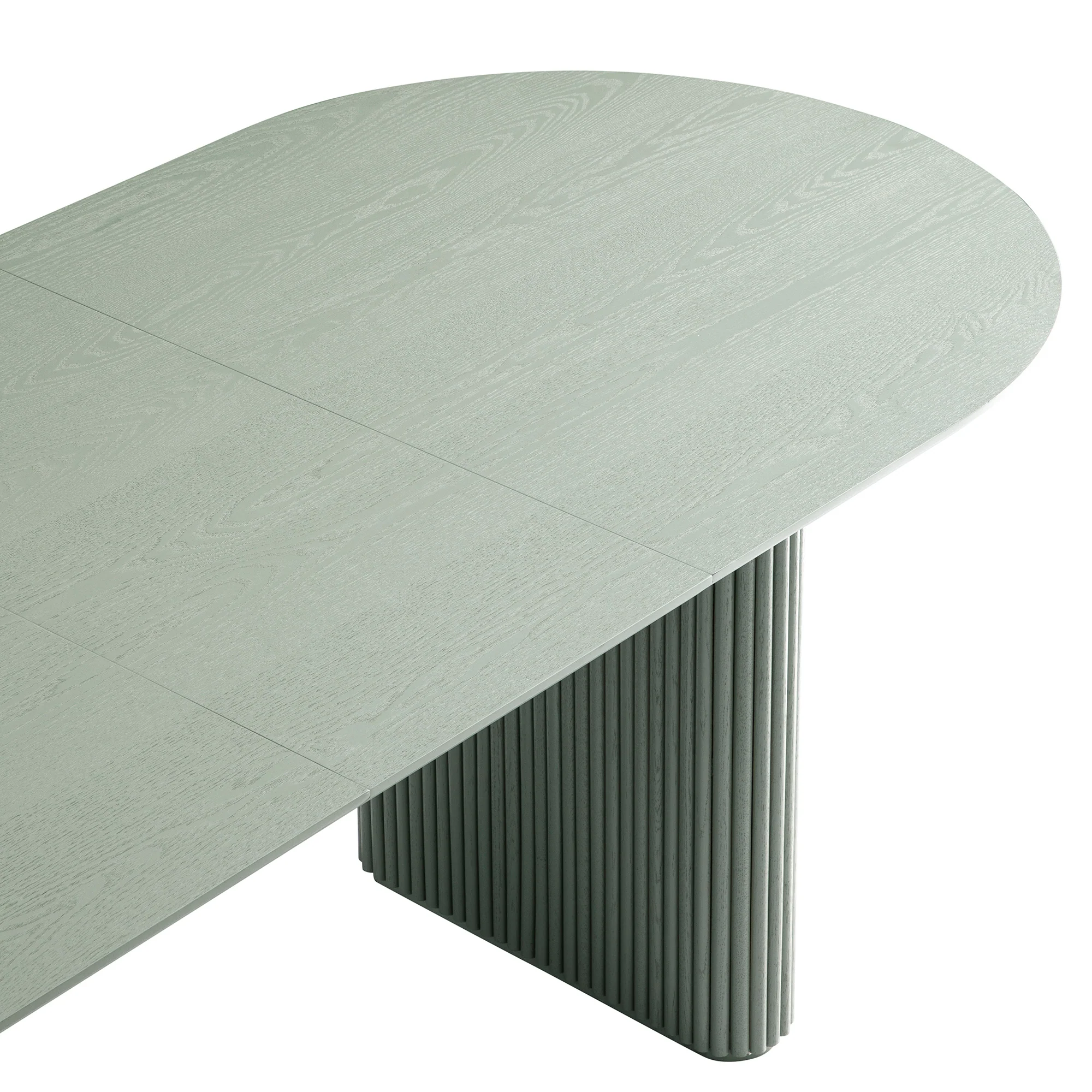 Maru Oval 6-8 Seater Extending Oak Pedestal Dining Table, Sage Green - Image 8