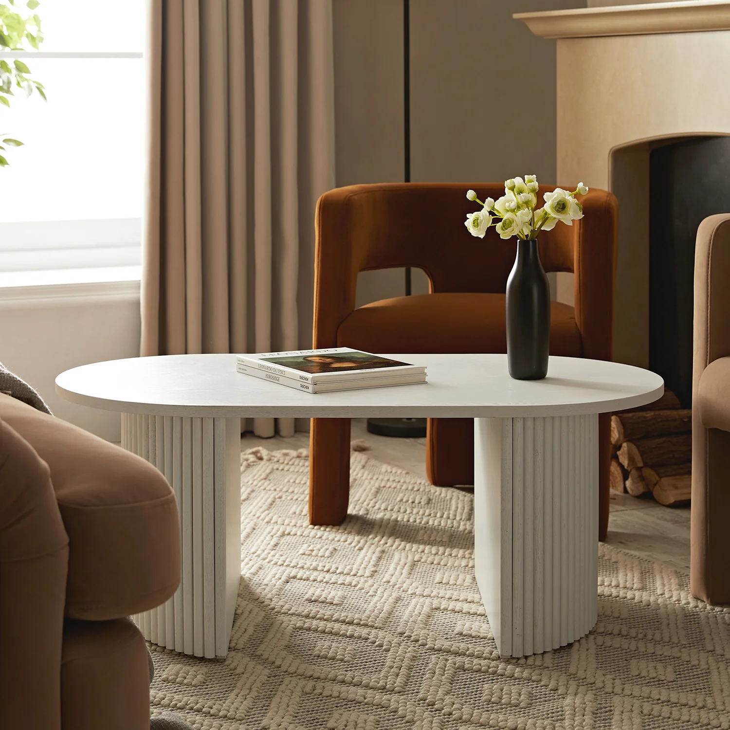 Maru Oval Coffee Table, Washed White - Image 2