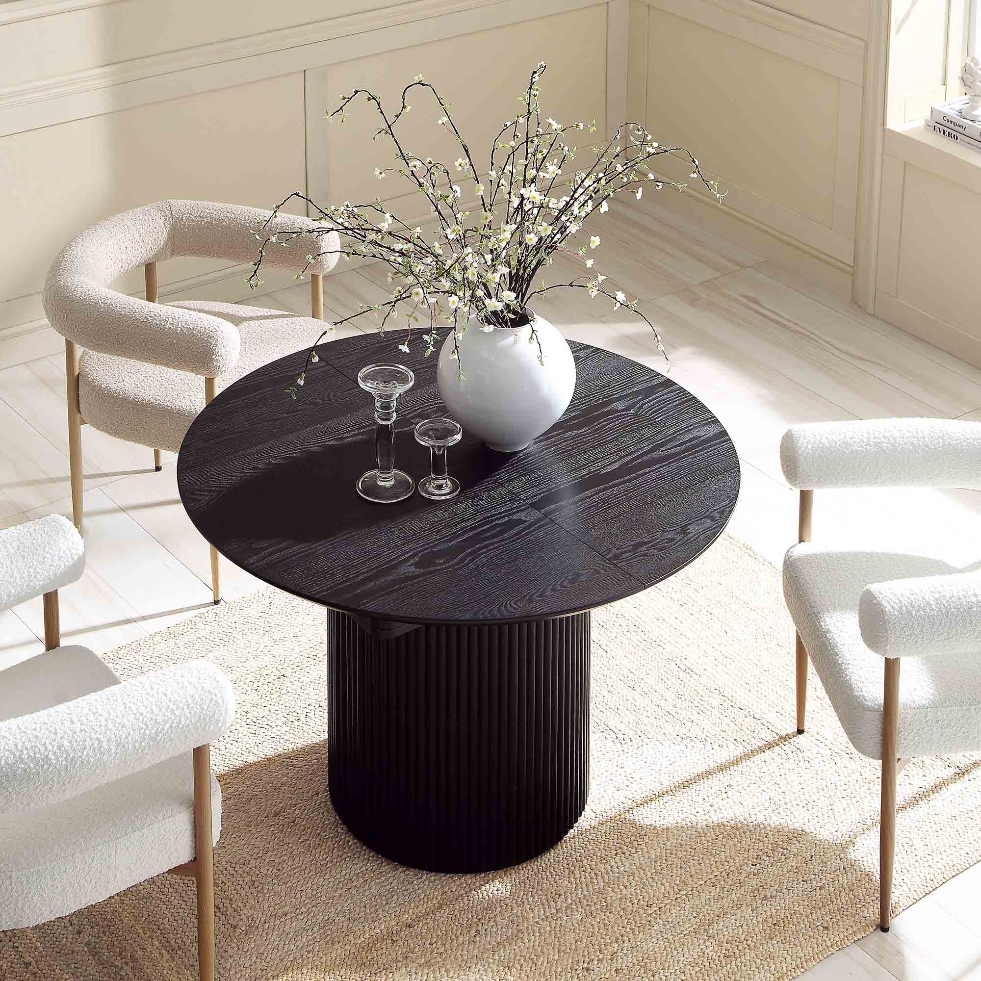Maru Round 4-6 Seater Extending Oak Pedestal Dining Table, Black - Image 3