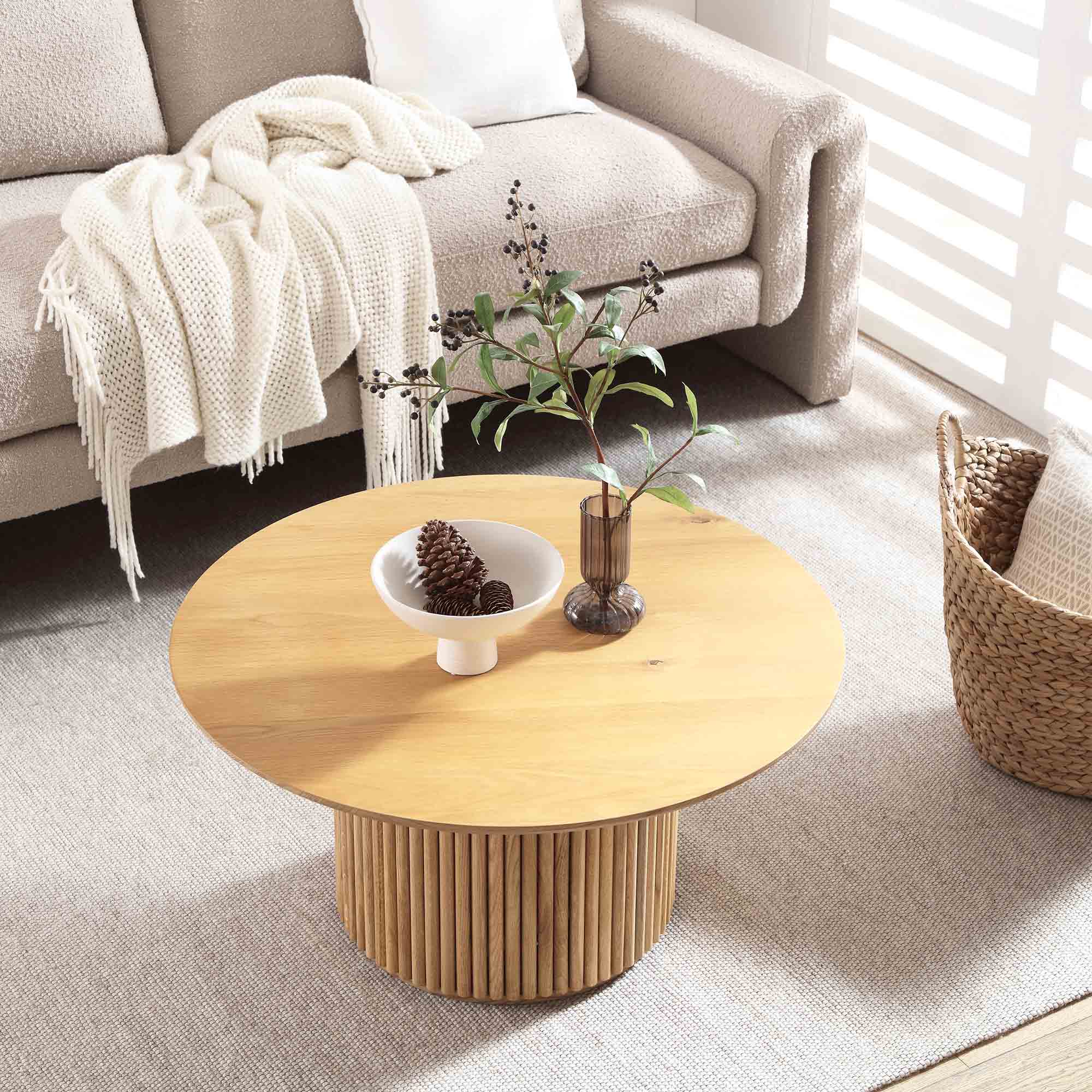 Maru Round Oak Pedestal Coffee Table, Oak - Image 2