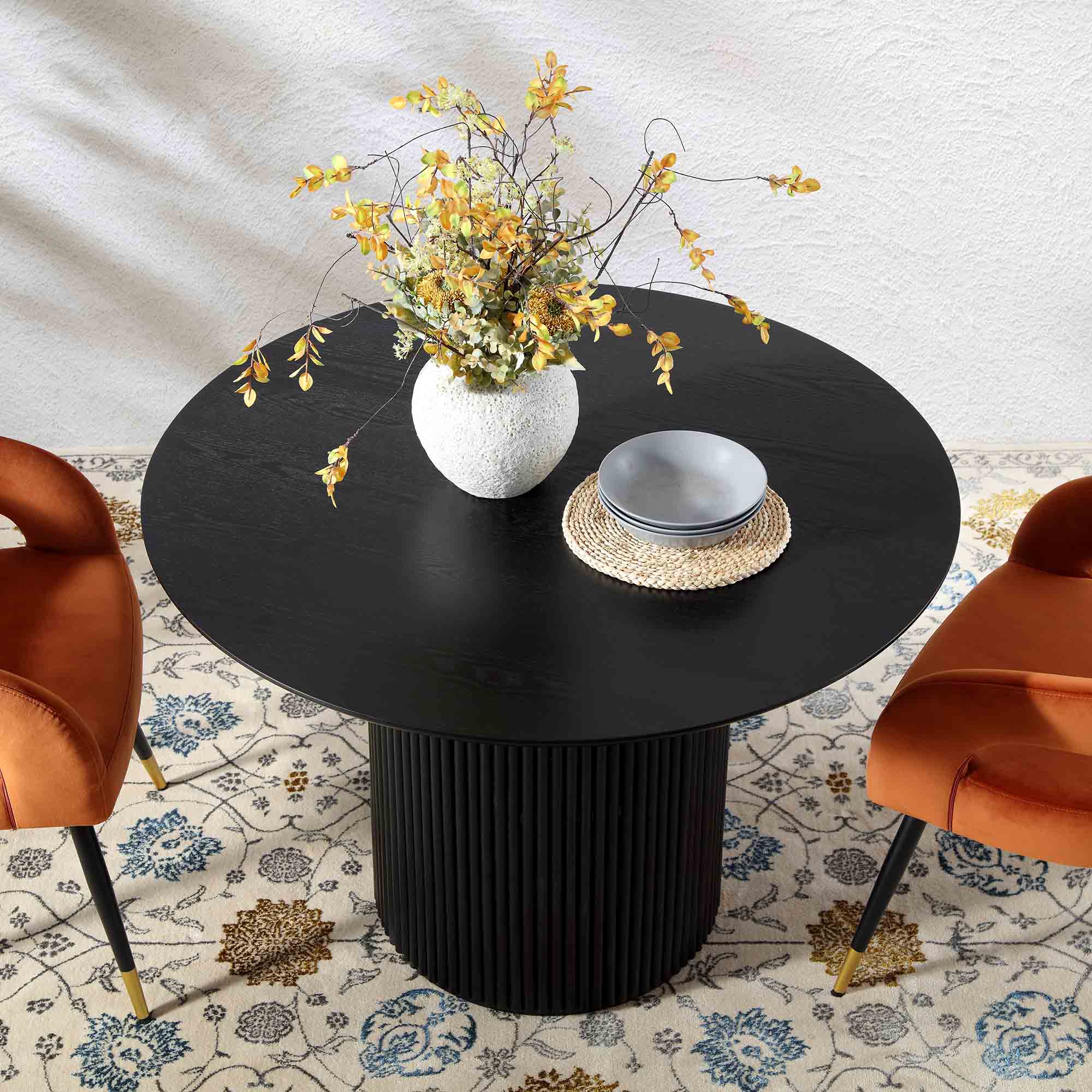 Maru Round Oak Pedestal Dining Table, Black - Image 2