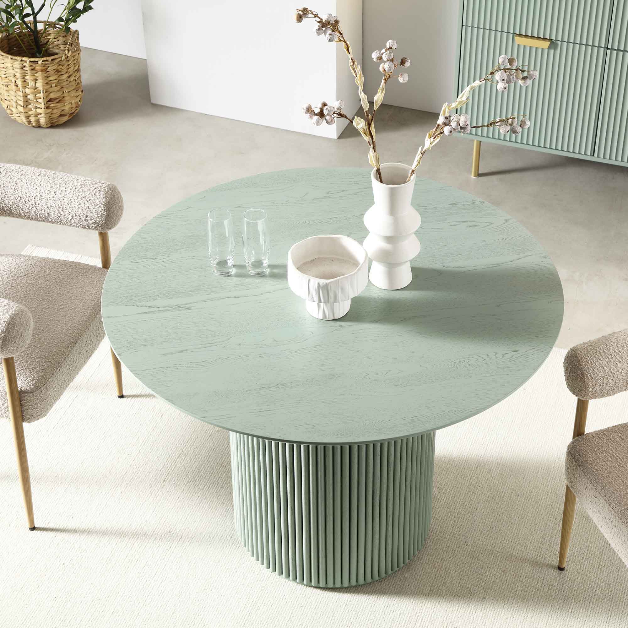 Maru Round Oak Pedestal Dining Table, Sage Green - Image 2