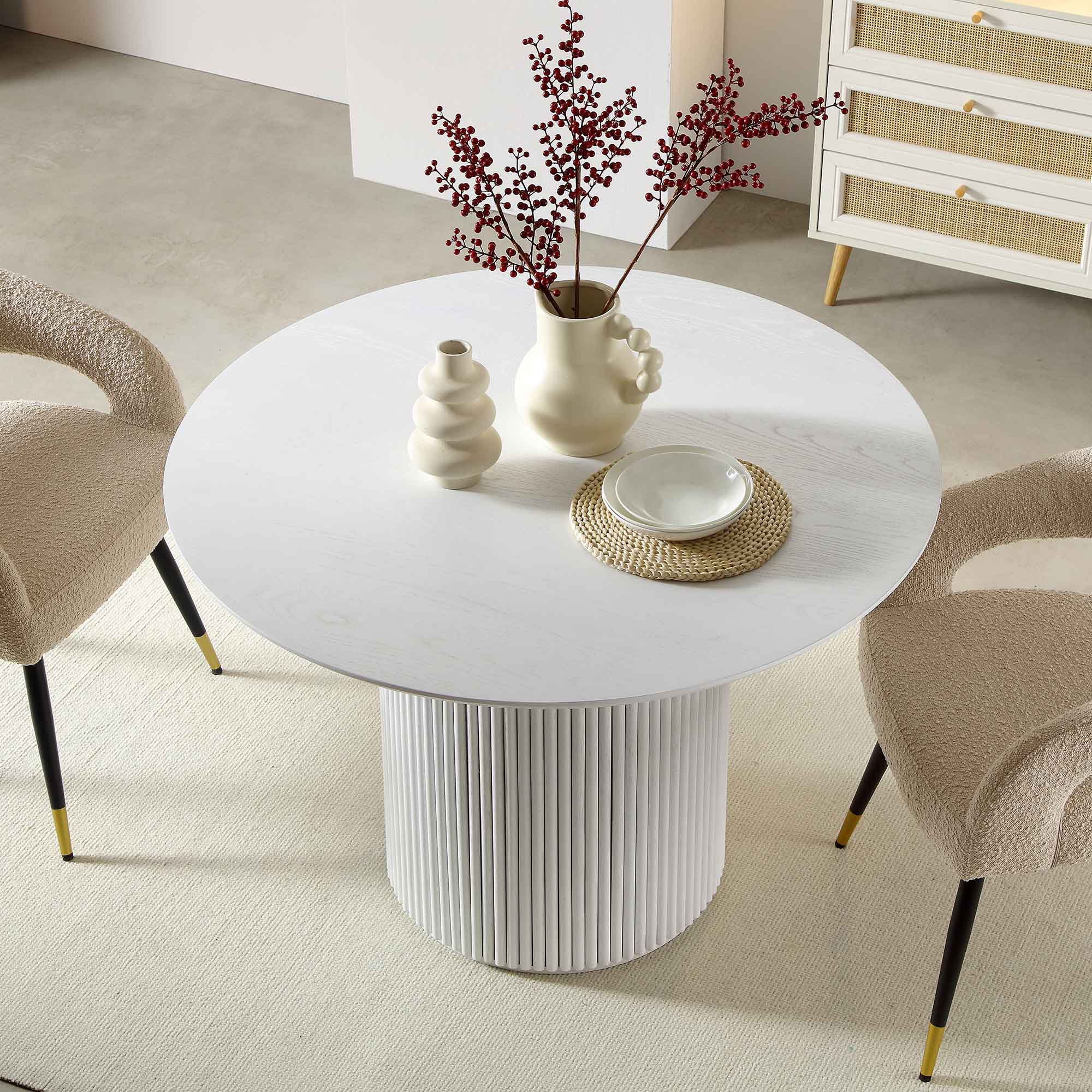 Maru Round Oak Pedestal Dining Table, Washed White - Image 2