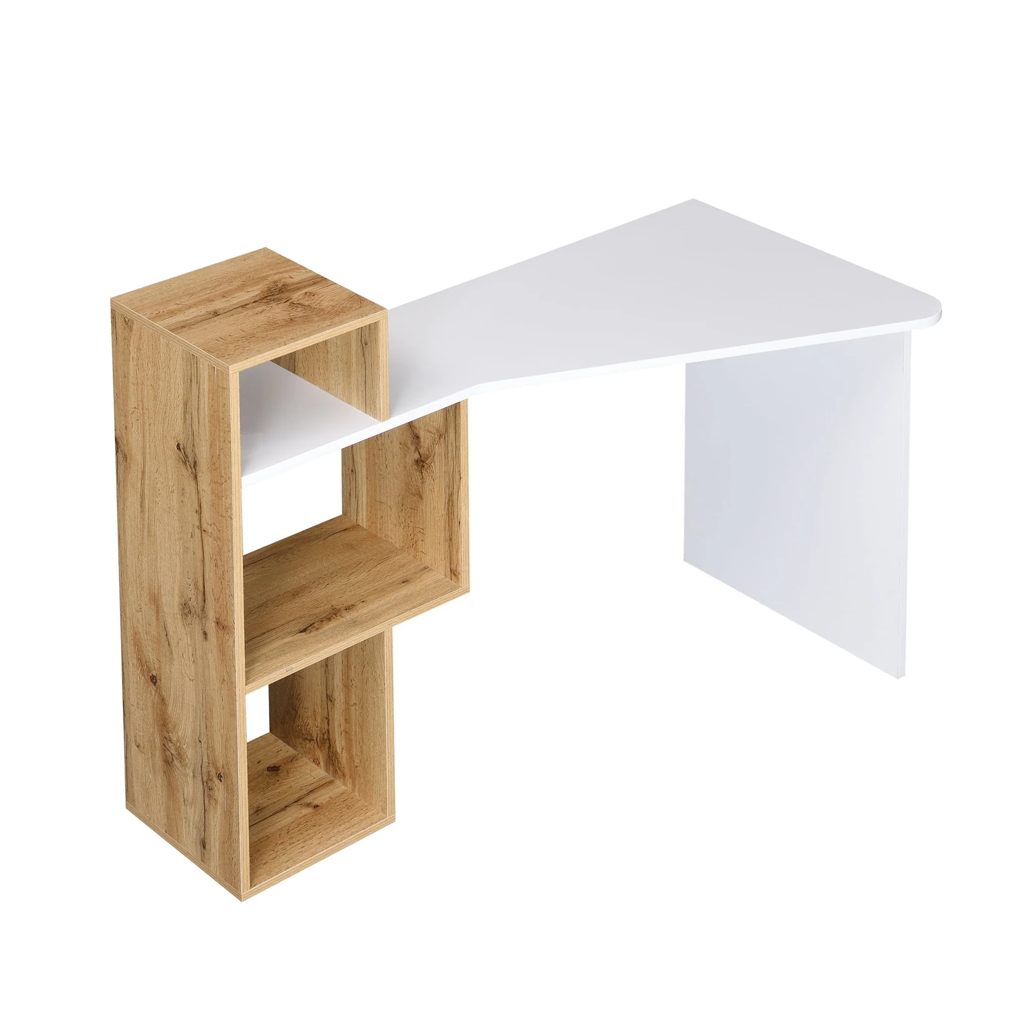 Mason White High Gloss Desk with Oak Effect Shelves - Image 6