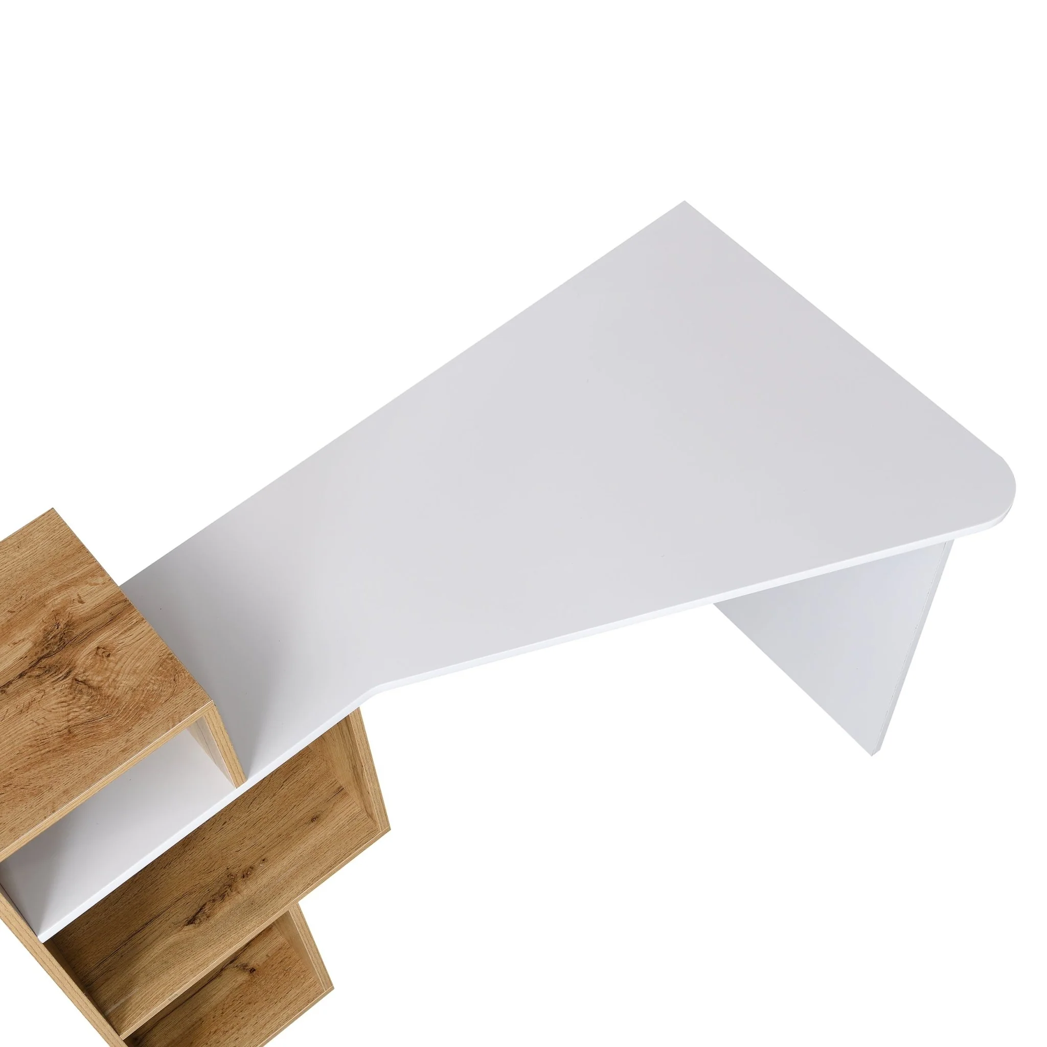Mason White High Gloss Desk with Oak Effect Shelves - Image 7
