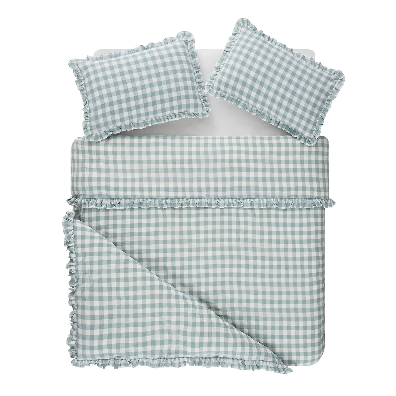 Matilda Blue Gingham Ruffle Linen Blend Duvet Set