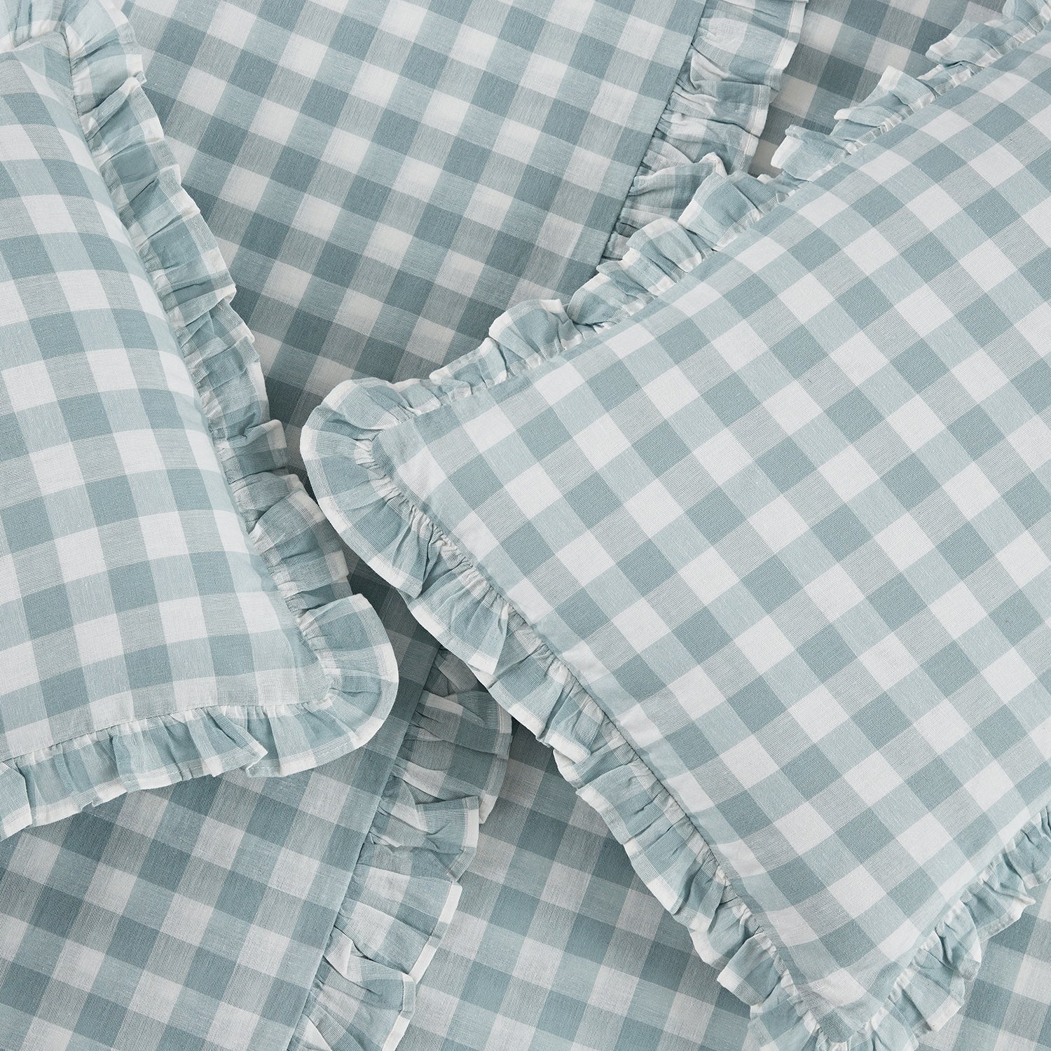 Matilda Blue Gingham Ruffle Linen Blend Duvet Set - Image 3
