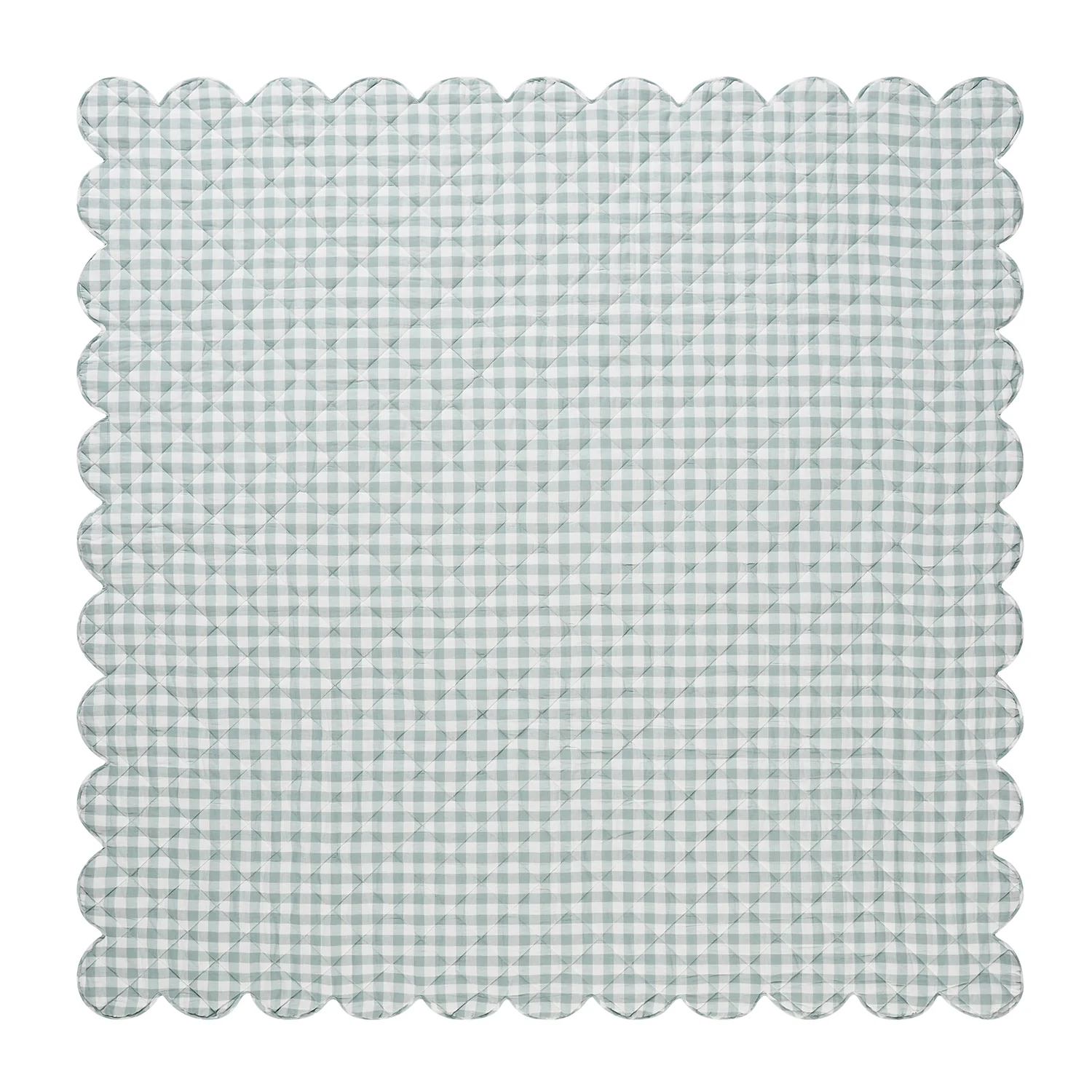 Matilda Blue Gingham Scallop Quilted Linen Blend Bedspread - Image 3