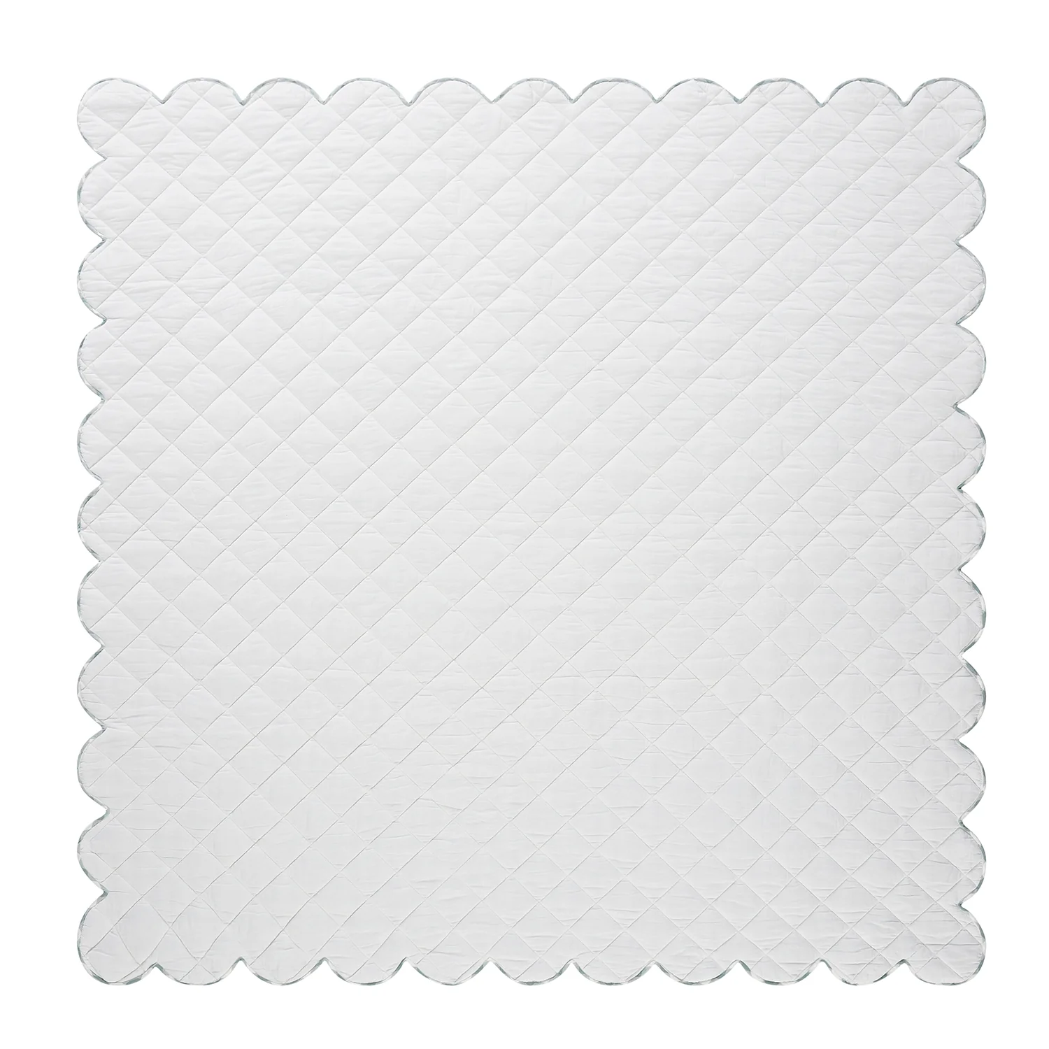 Matilda Blue Gingham Scallop Quilted Linen Blend Bedspread - Image 4
