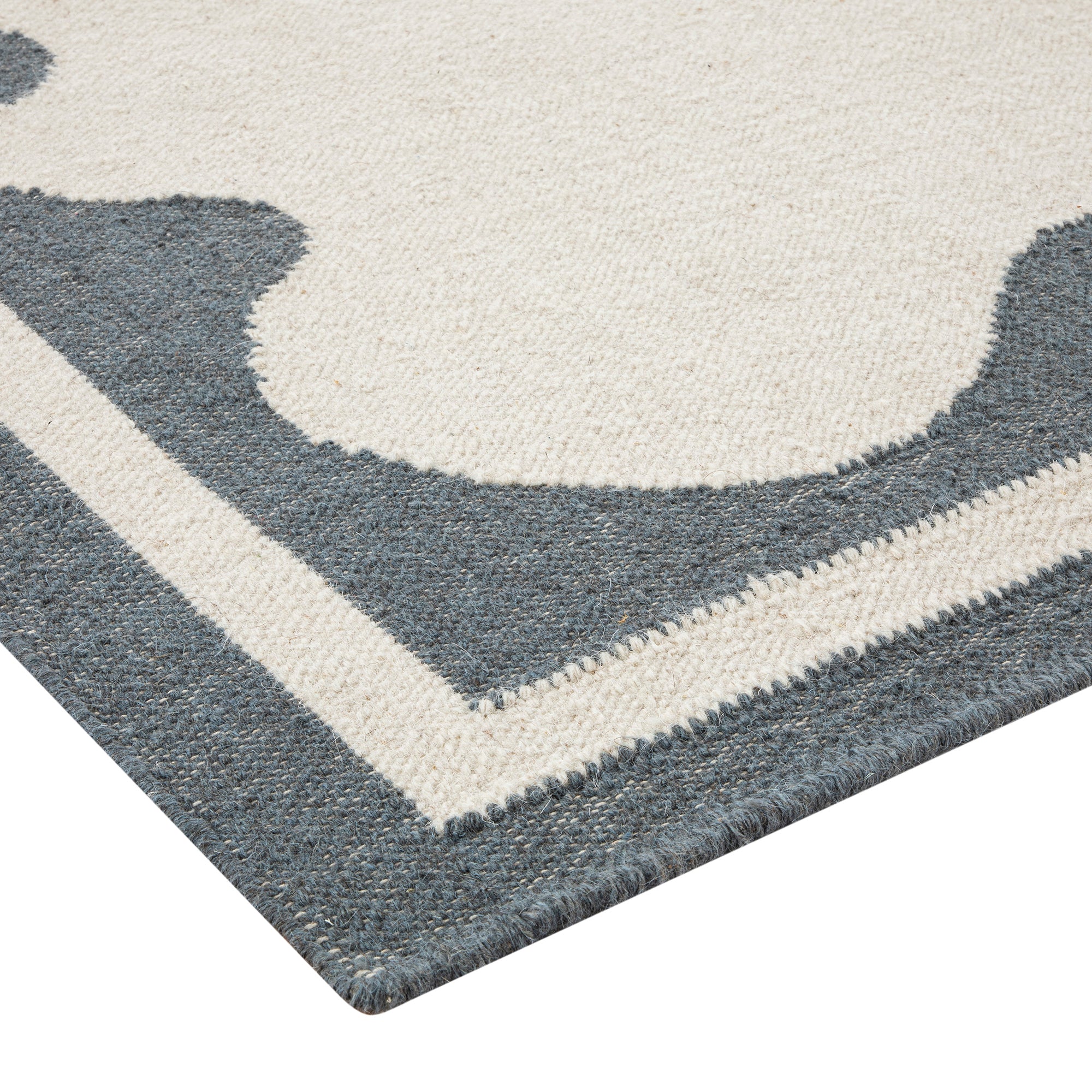 Matilda Blue Scallop Border Handwoven Wool Rug - Image 6