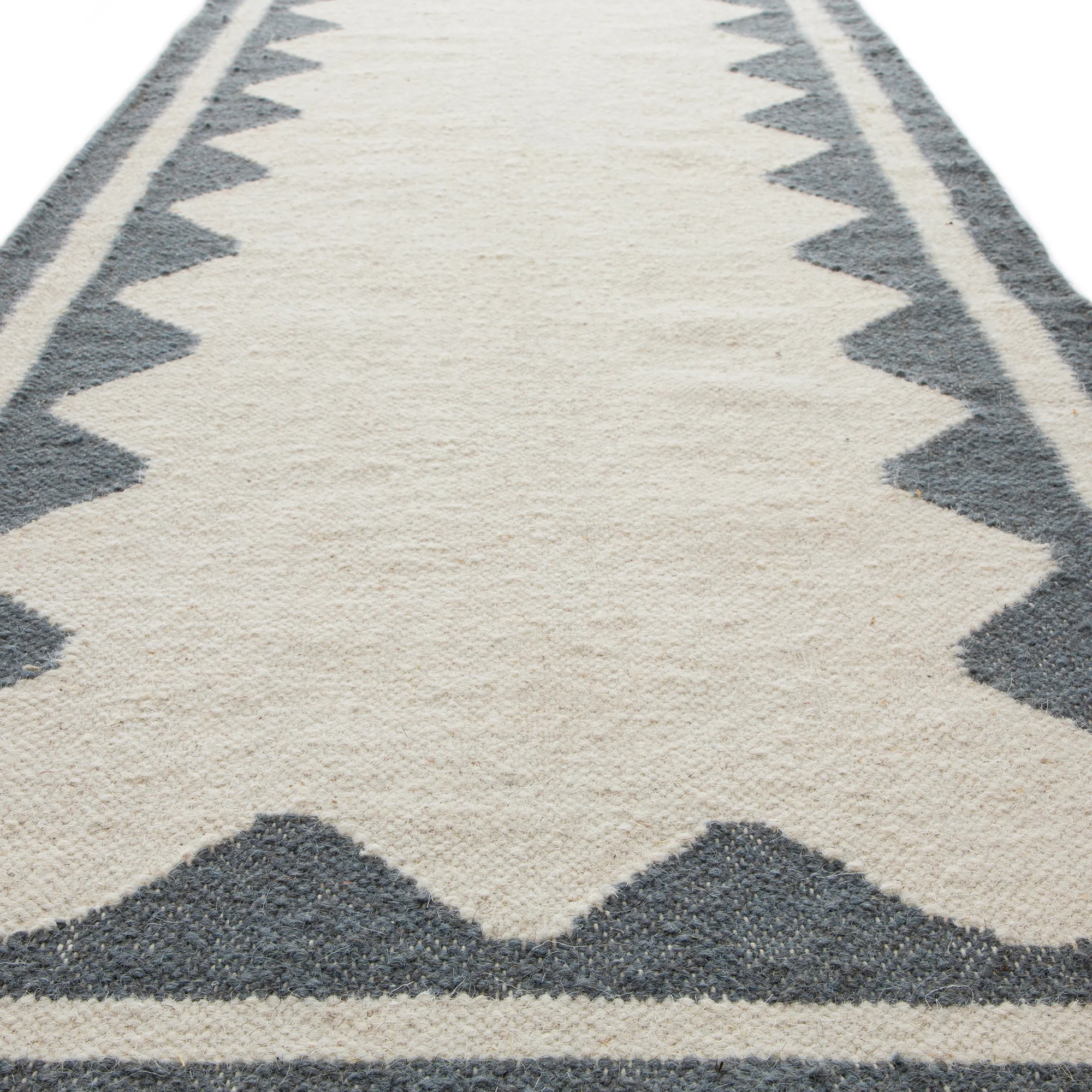 Matilda Blue Scallop Border Handwoven Wool Runner - Image 4