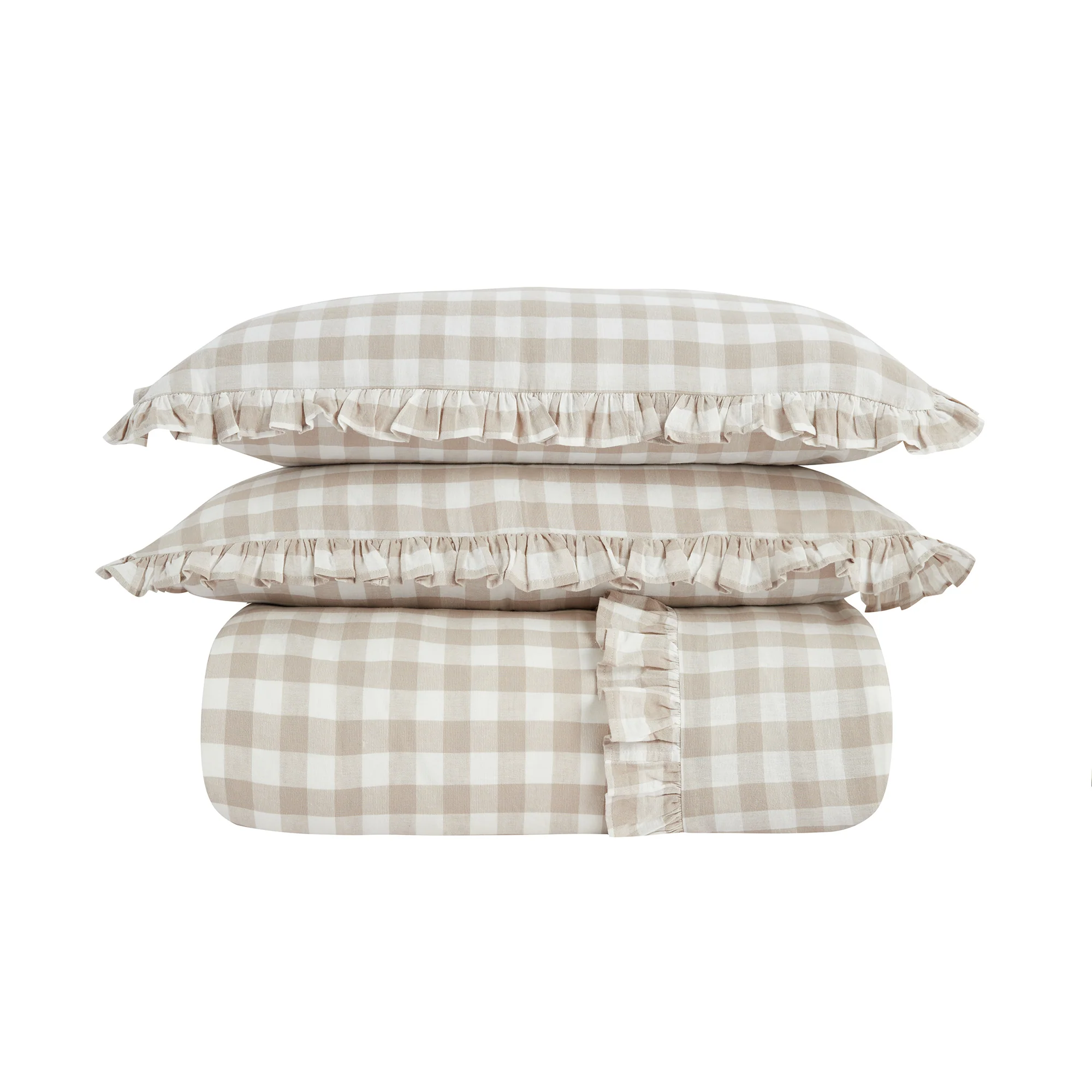 Matilda Beige Gingham Ruffle Linen Blend Duvet Set - Image 7