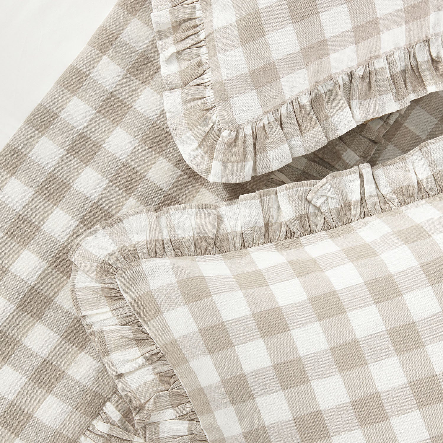 Matilda Beige Gingham Ruffle Linen Blend Duvet Set - Image 9