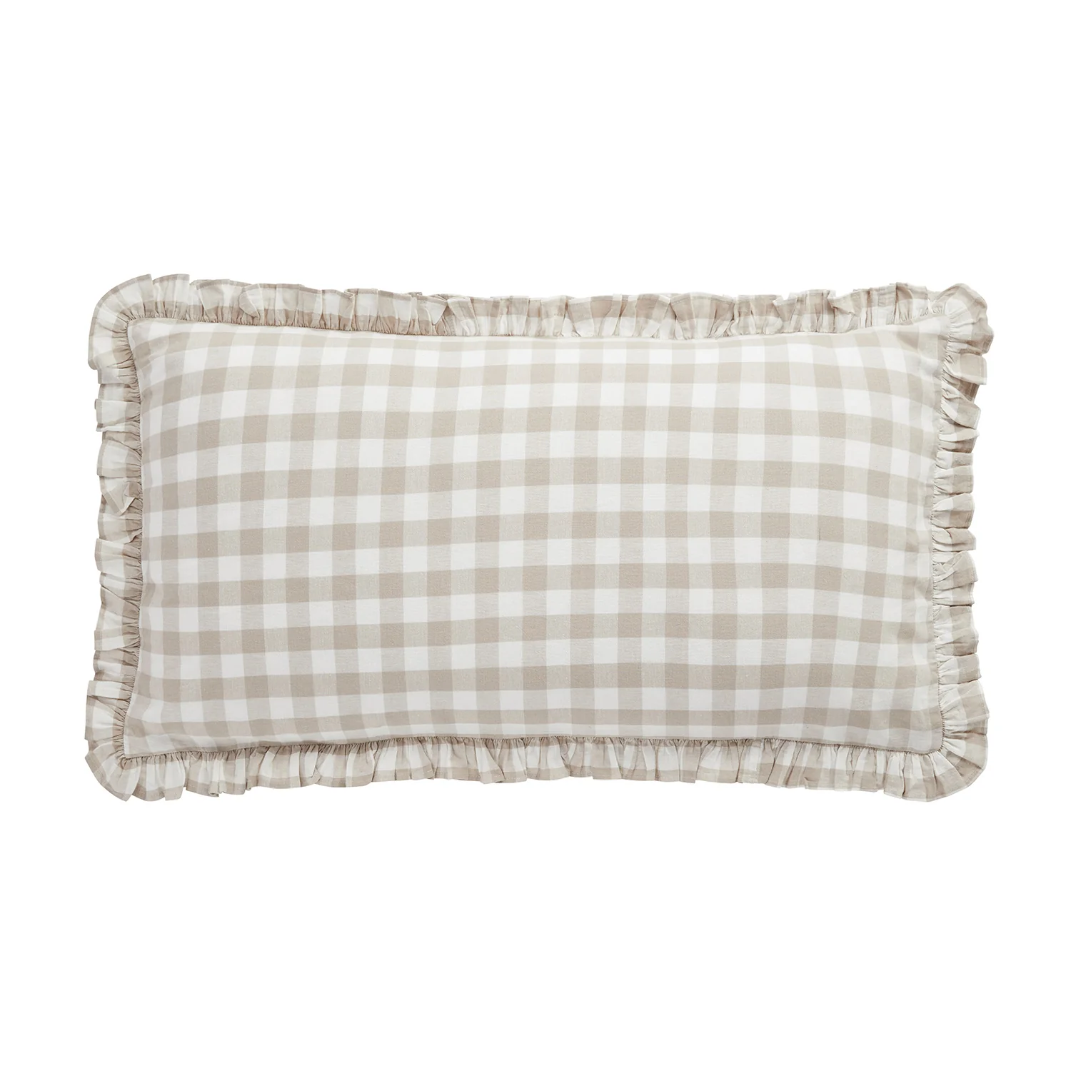 Matilda Beige Gingham Ruffle Linen Blend Pillowcases - Pair - Image 5