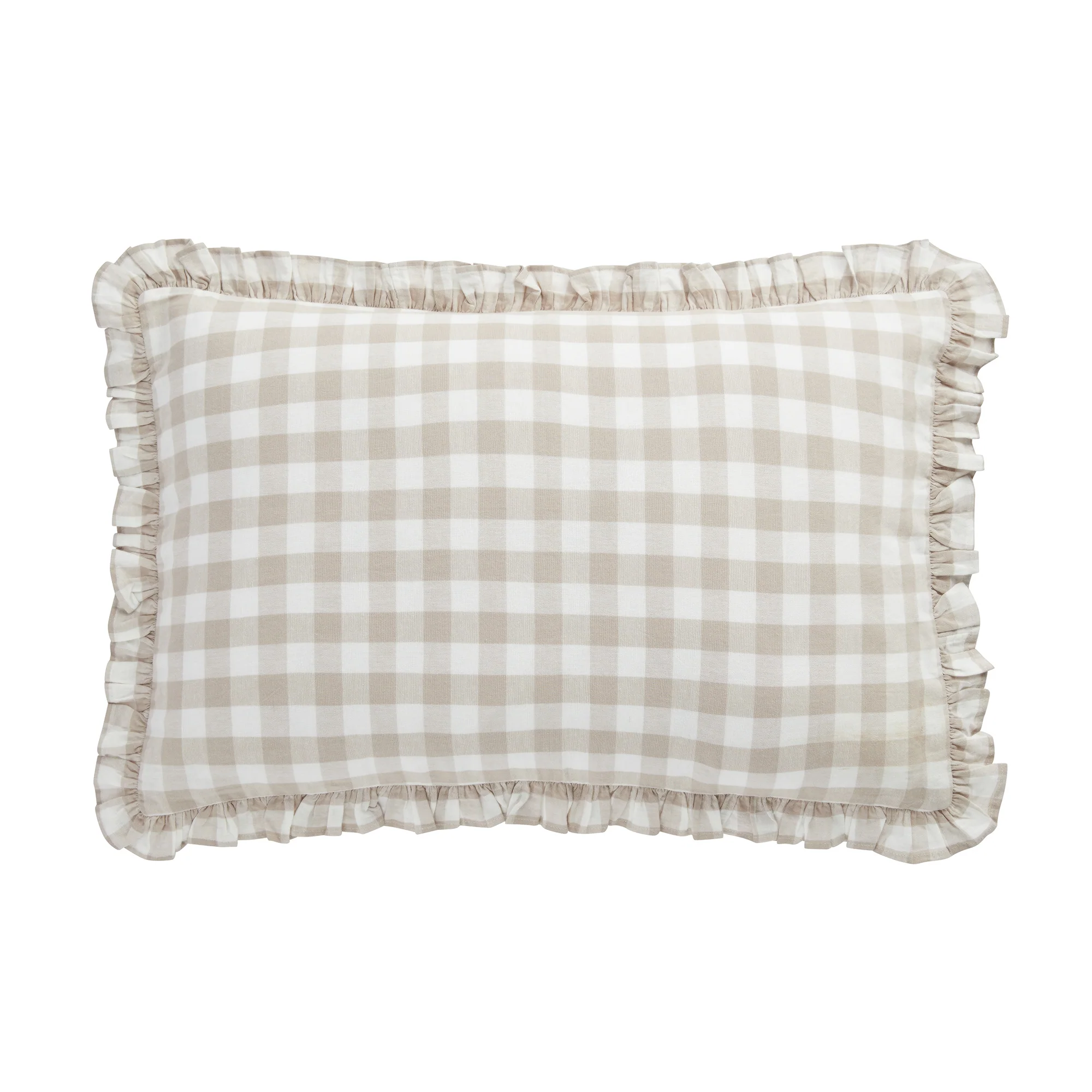 Matilda Beige Gingham Ruffle Linen Blend Pillowcases - Pair - Image 6