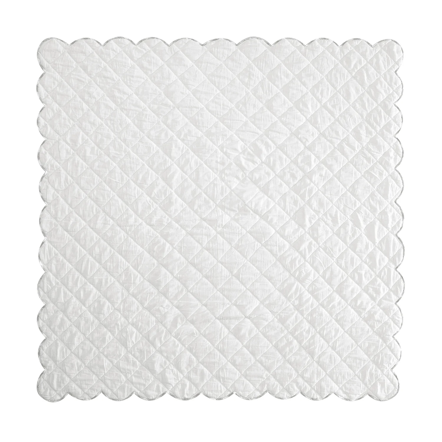 Matilda Beige Gingham Scallop Quilted Linen Blend Bedspread - Image 10