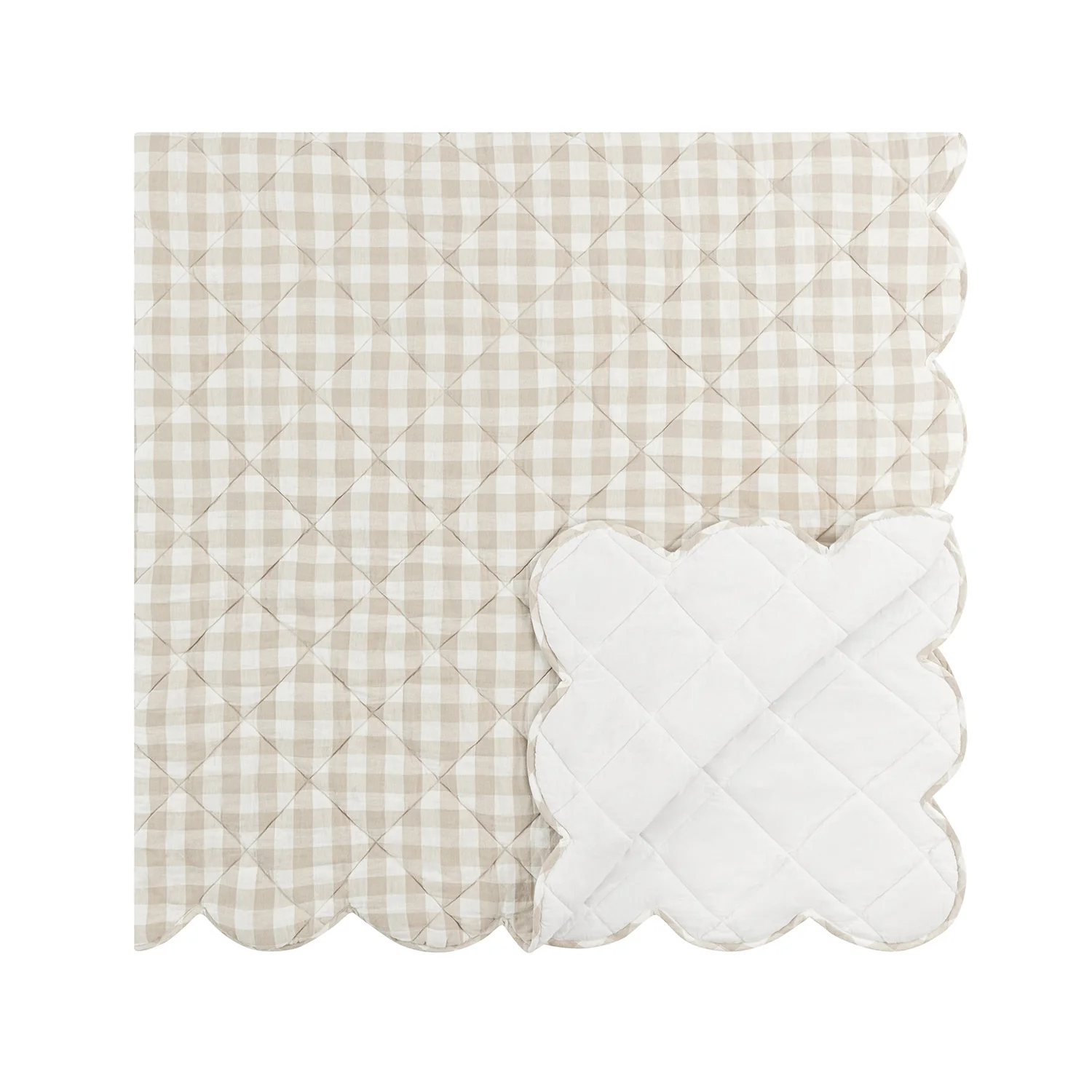Matilda Beige Gingham Scallop Quilted Linen Blend Bedspread - Image 7