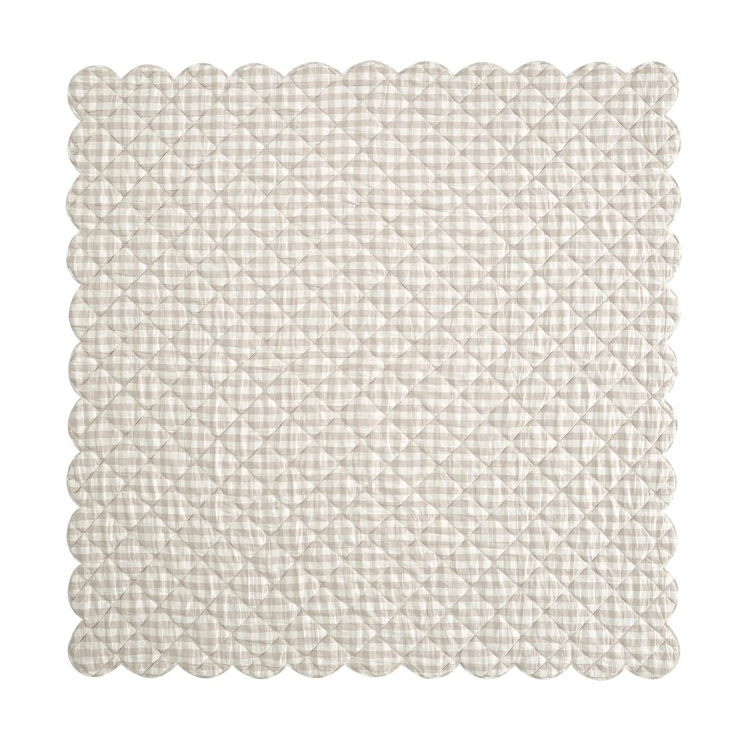 Matilda Beige Gingham Scallop Quilted Linen Blend Bedspread - Image 9
