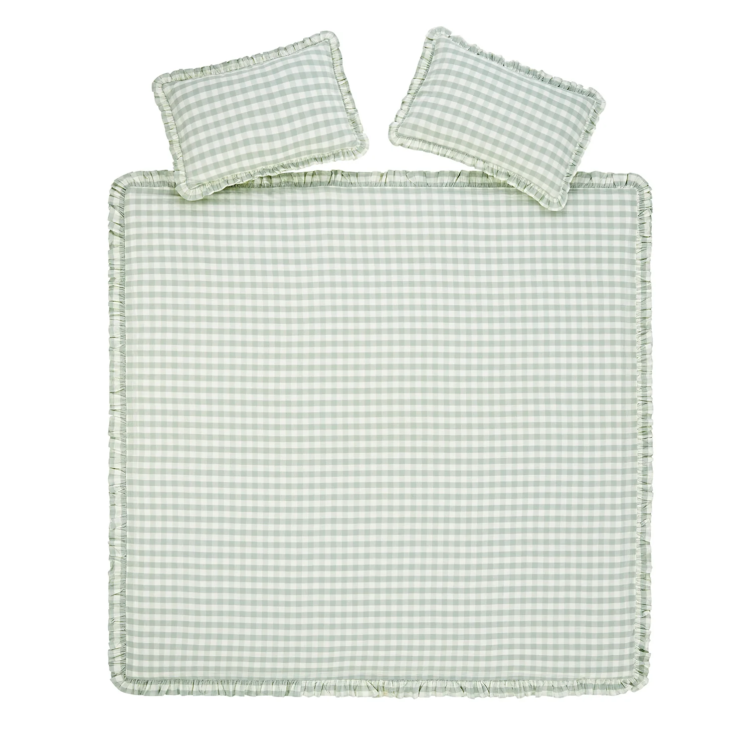 Matilda Sage Green Gingham Ruffle Linen Blend Duvet Set - Image 2