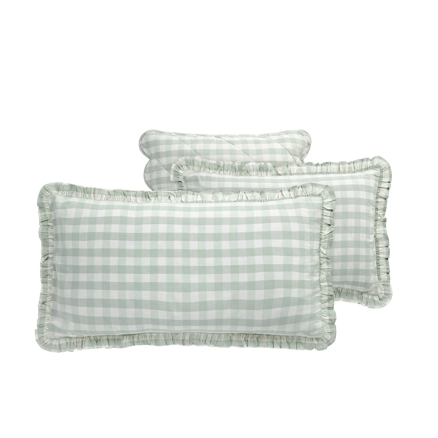 Matilda Sage Green Gingham Ruffle Linen Blend Pillowcases - Pair - Image 2