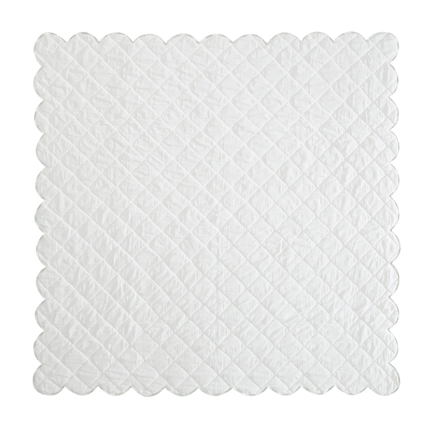 Matilda Sage Green Gingham Scallop Quilted Linen Blend Bedspread - Image 4