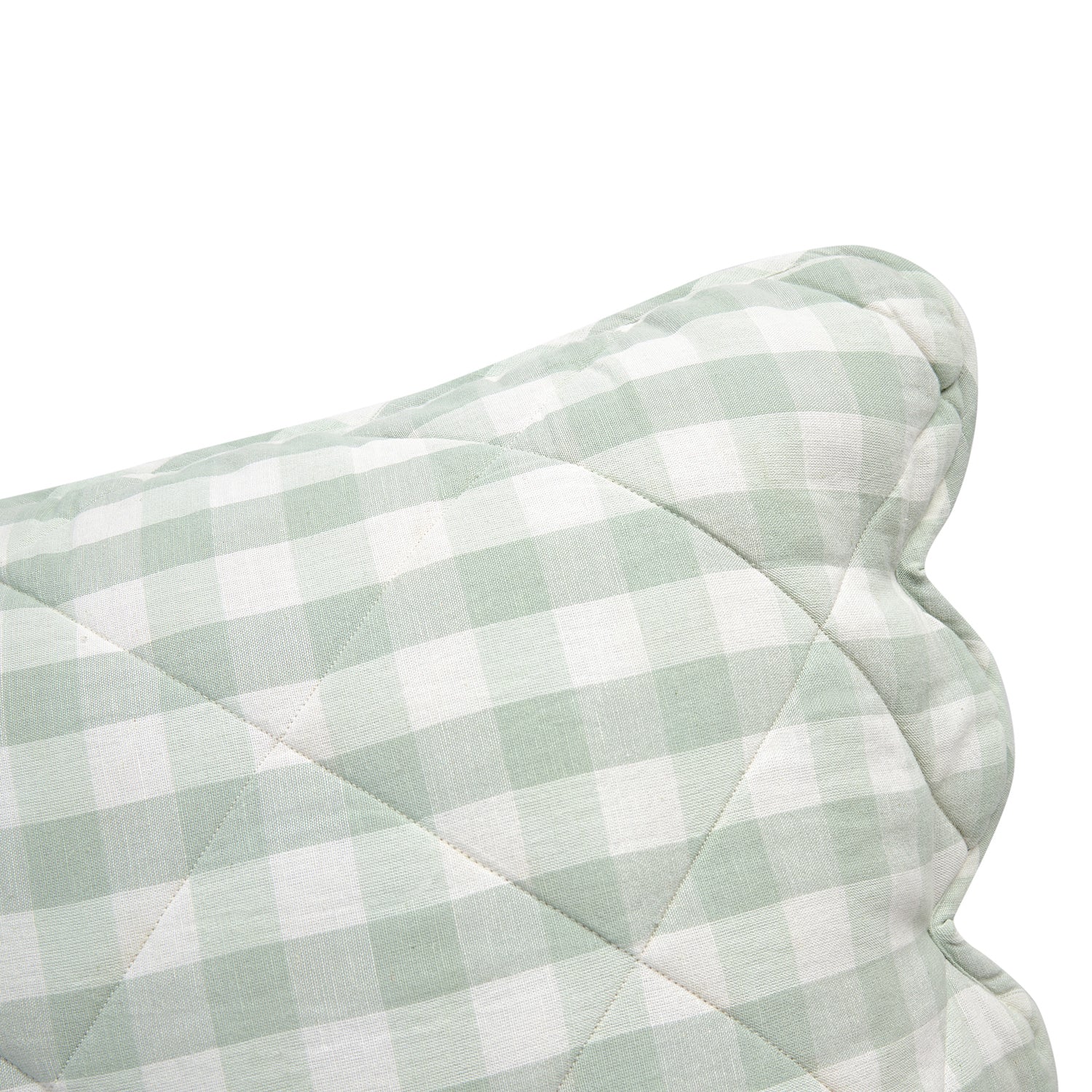 Matilda Sage Green Gingham Scallop Quilted Linen Blend Continental Square Pillowcases - Pair - Image 2