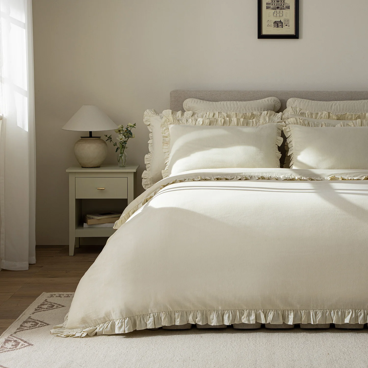 Matilda Cream Ruffle Linen Blend Duvet Set - Image 2