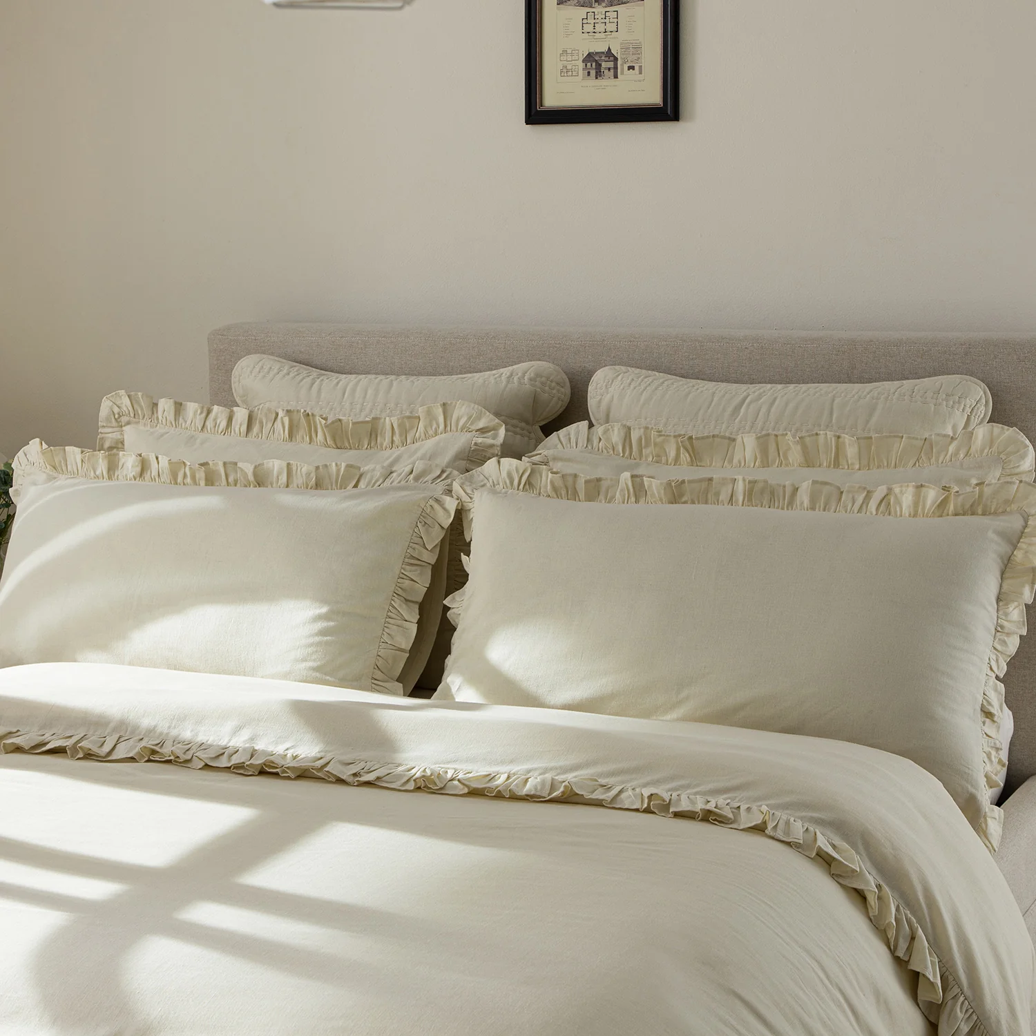 Matilda Cream Ruffle Linen Blend Pillowcases - Pair - Image 2