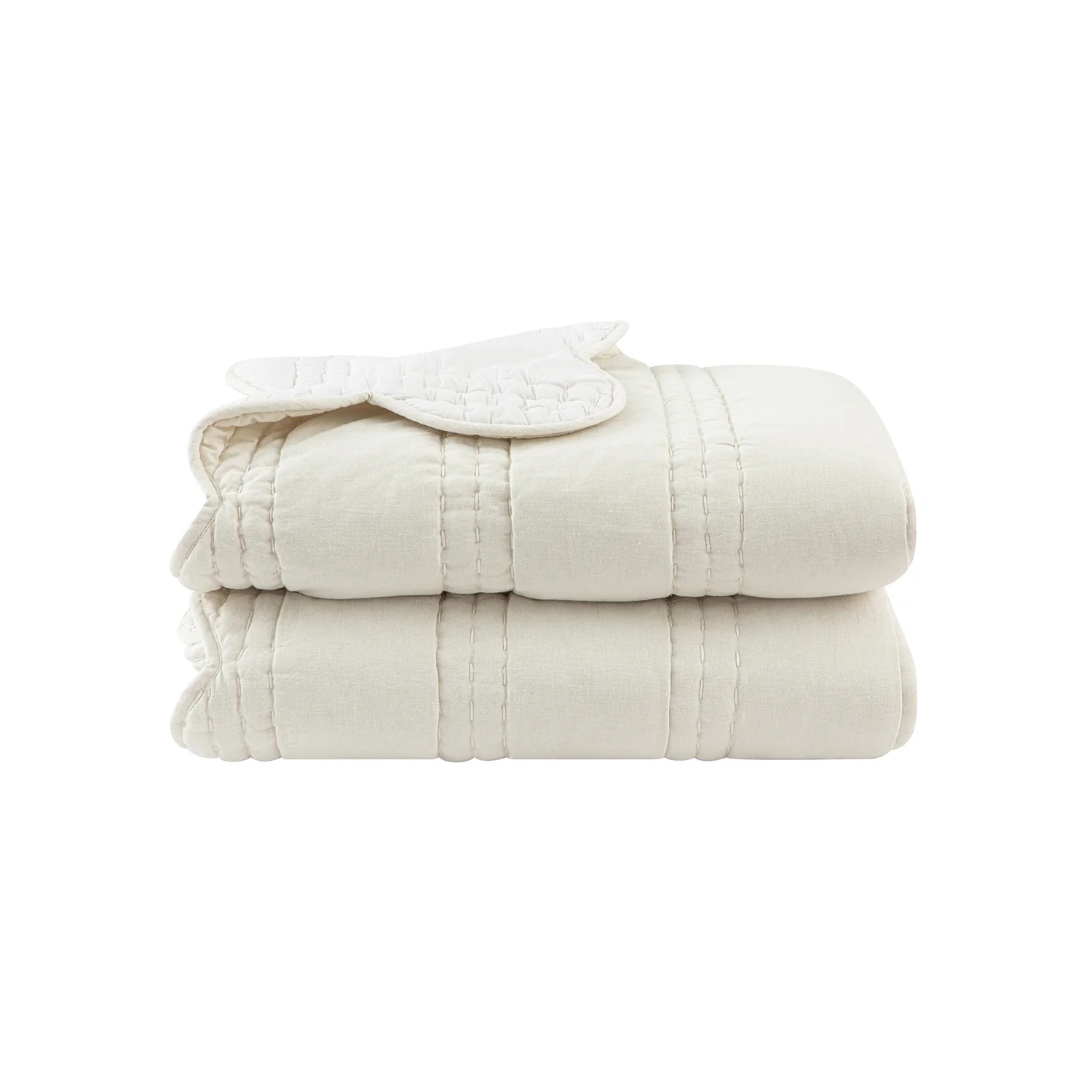 Matilda Cream Scallop Quilted Linen Blend Bedspread - Image 7