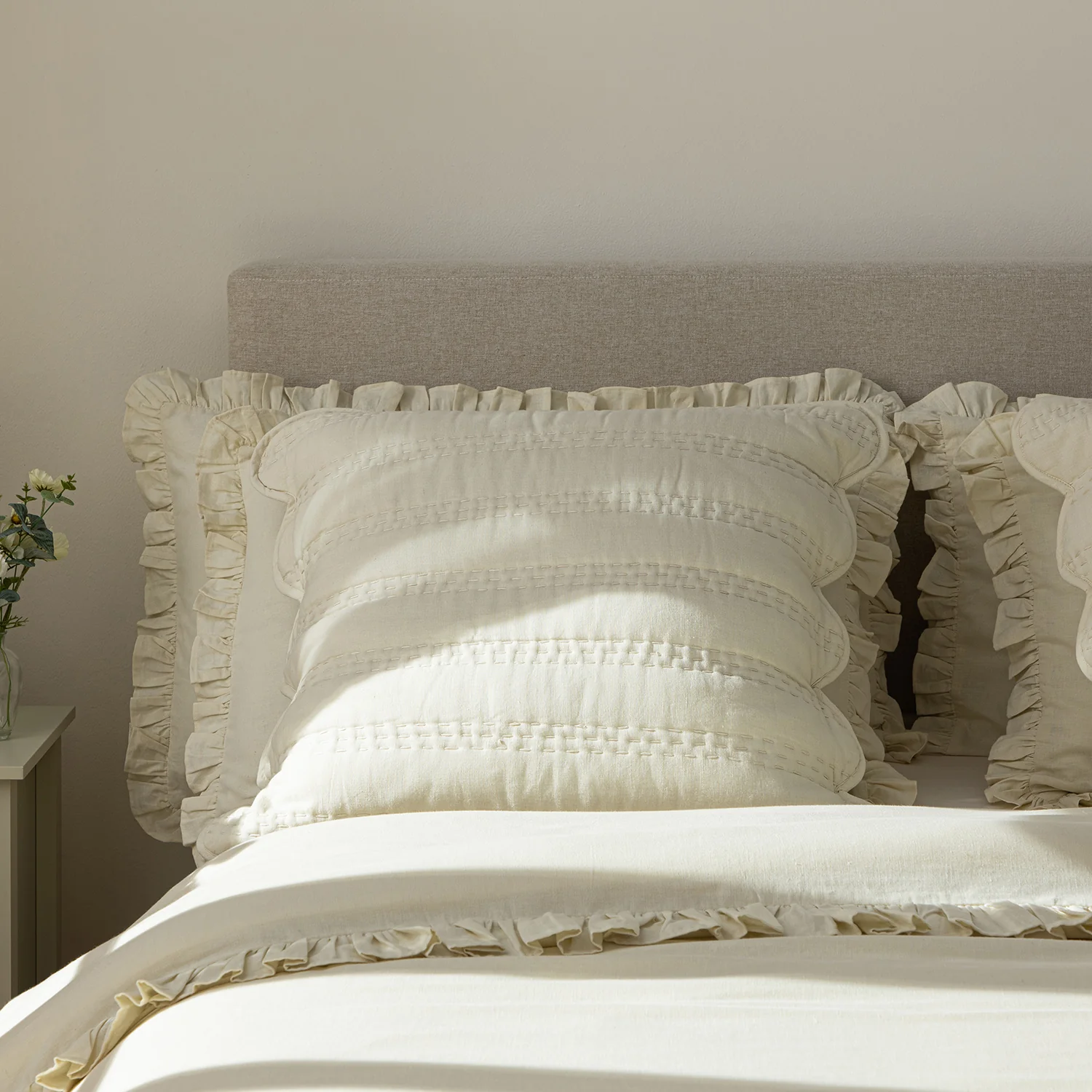 Matilda Cream Scallop Quilted Linen Blend Continental Square Pillowcases - Pair - Image 3