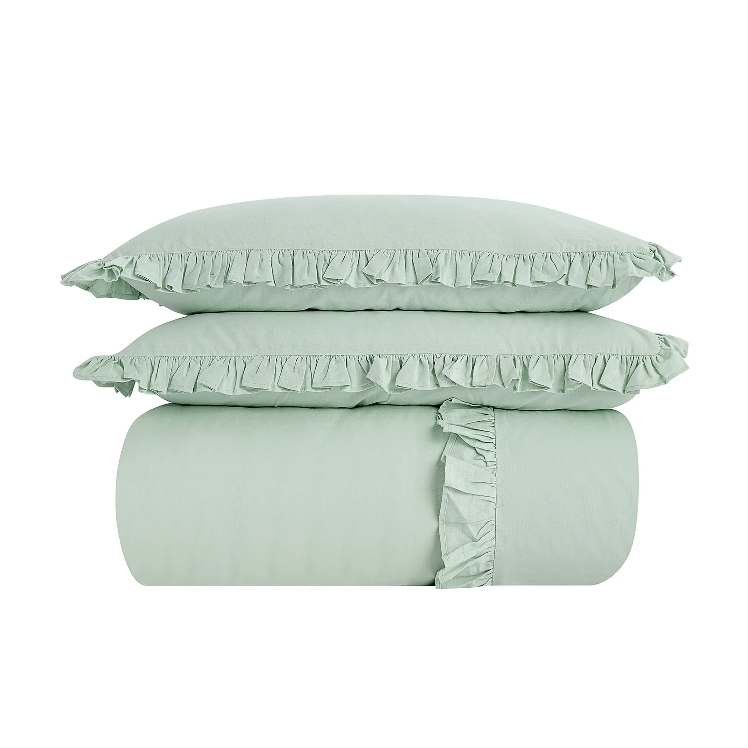 Matilda Seafoam Green Ruffle Linen Blend Duvet Set - Image 2