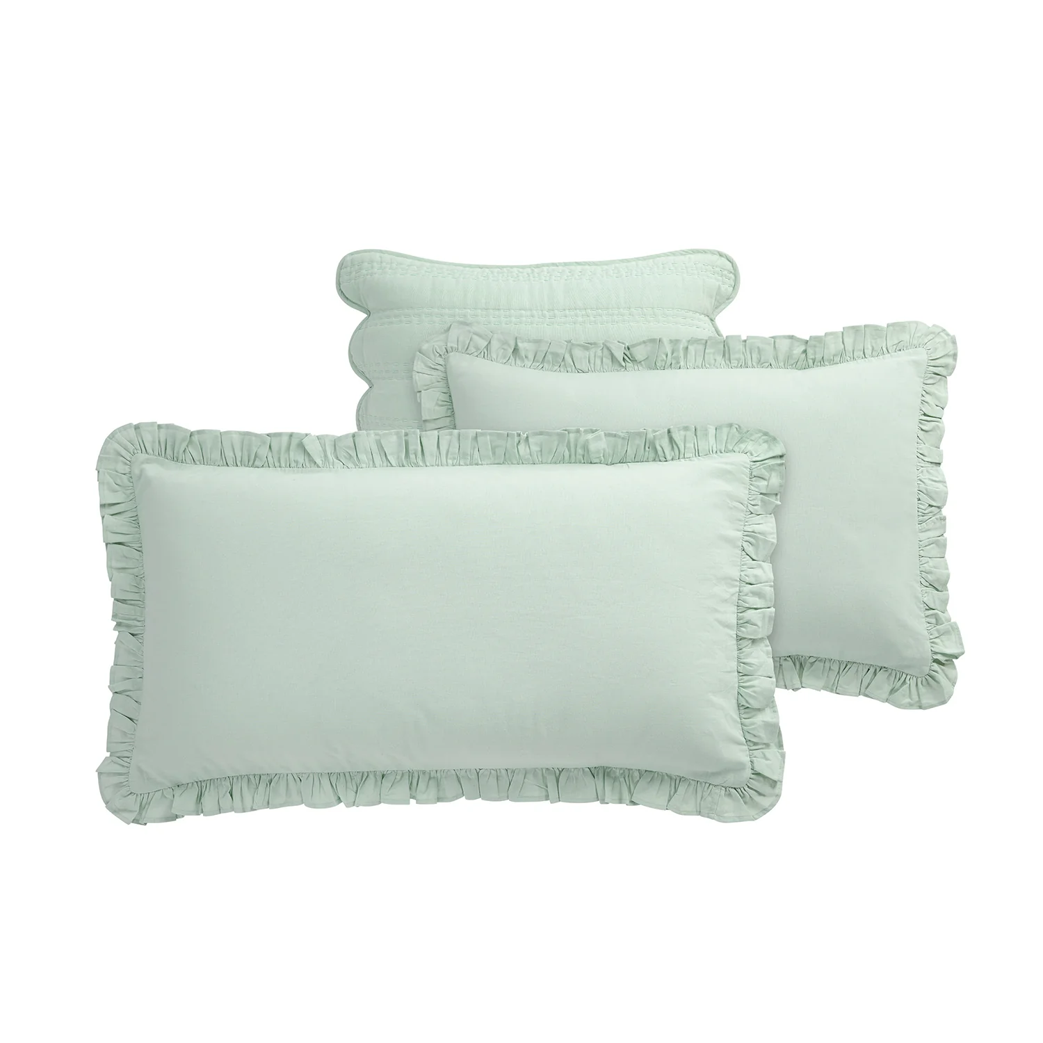 Matilda Seafoam Green Ruffle Linen Blend Pillowcases - Pair - Image 2