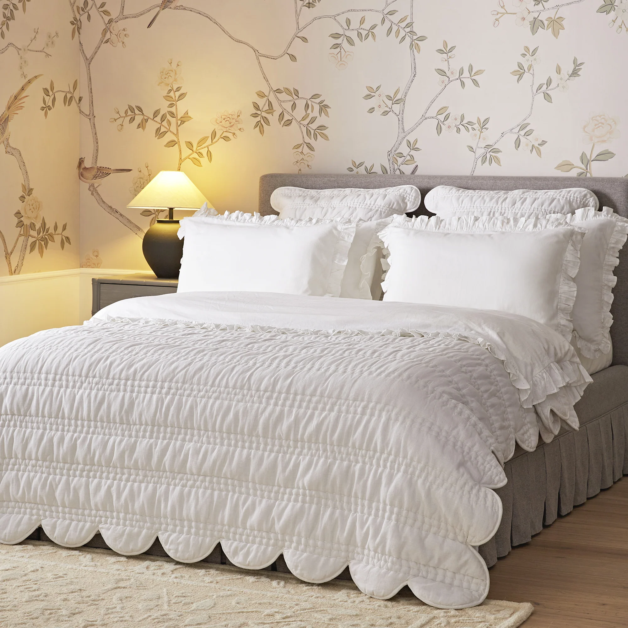 Matilda White Scallop Quilted Linen Blend Bedspread - Image 2