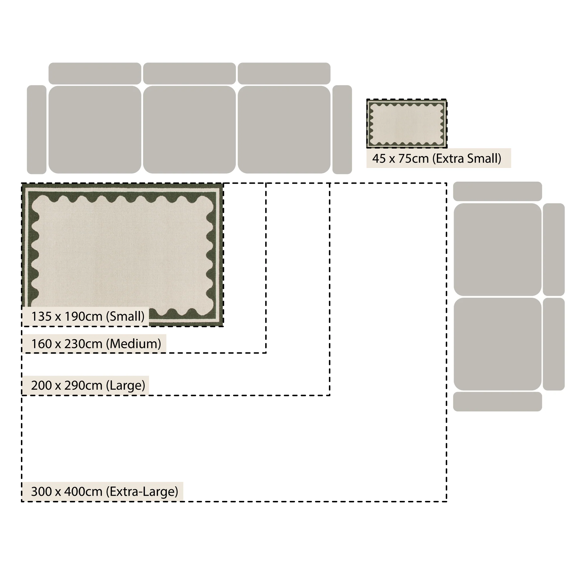 Matilda Olive Green Scallop Border Handwoven Wool Rug - Image 4