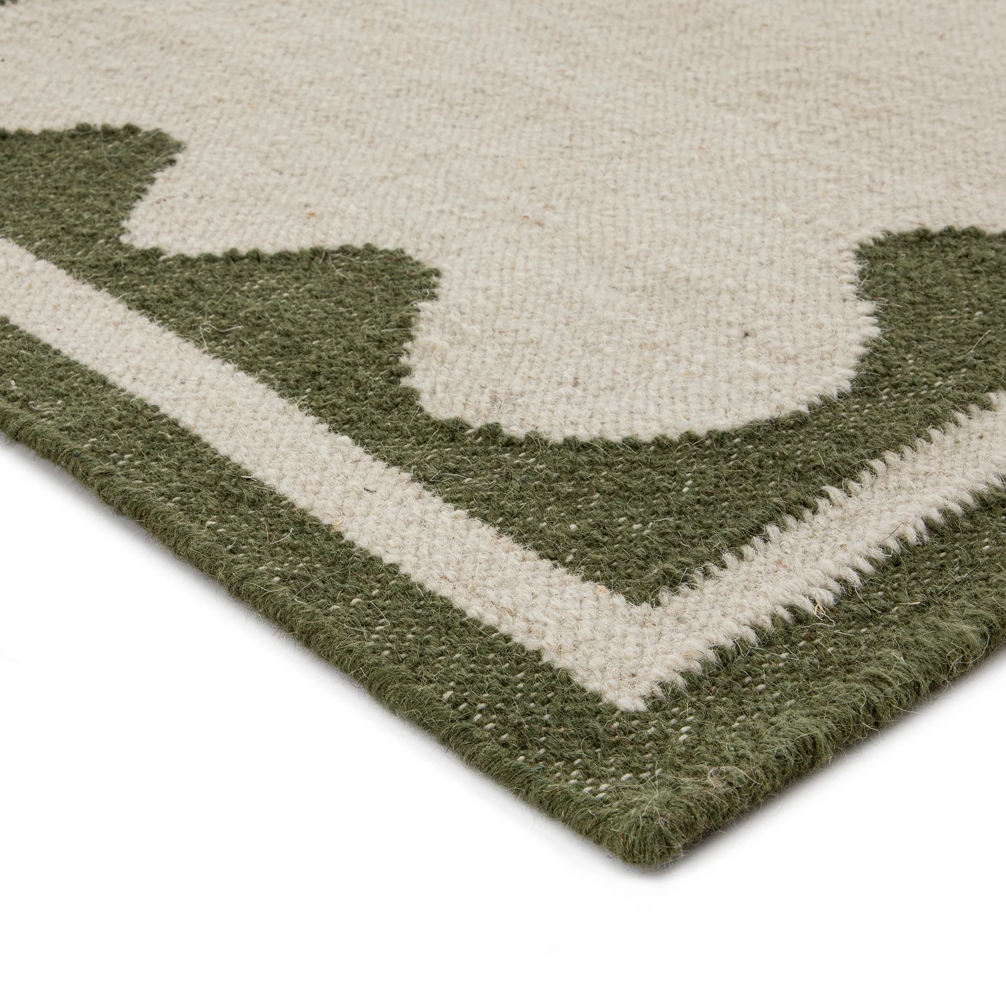 Matilda Olive Green Scallop Border Handwoven Wool Runner - Image 5
