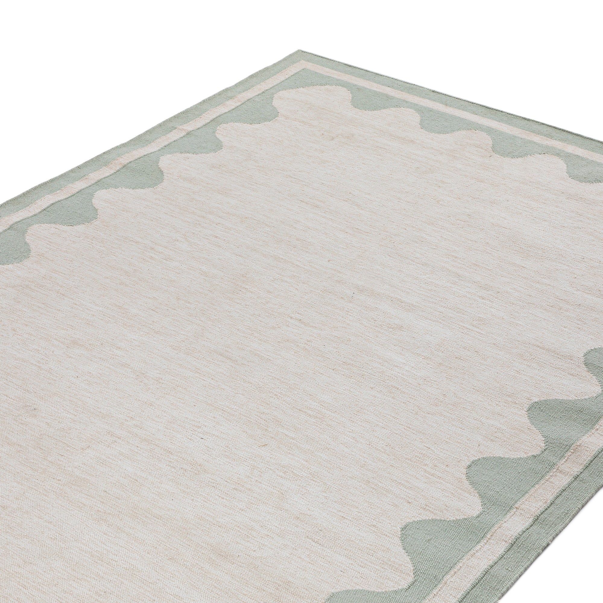 Matilda Sage Green Scallop Border Indoor Outdoor Handwoven Rug - Image 3
