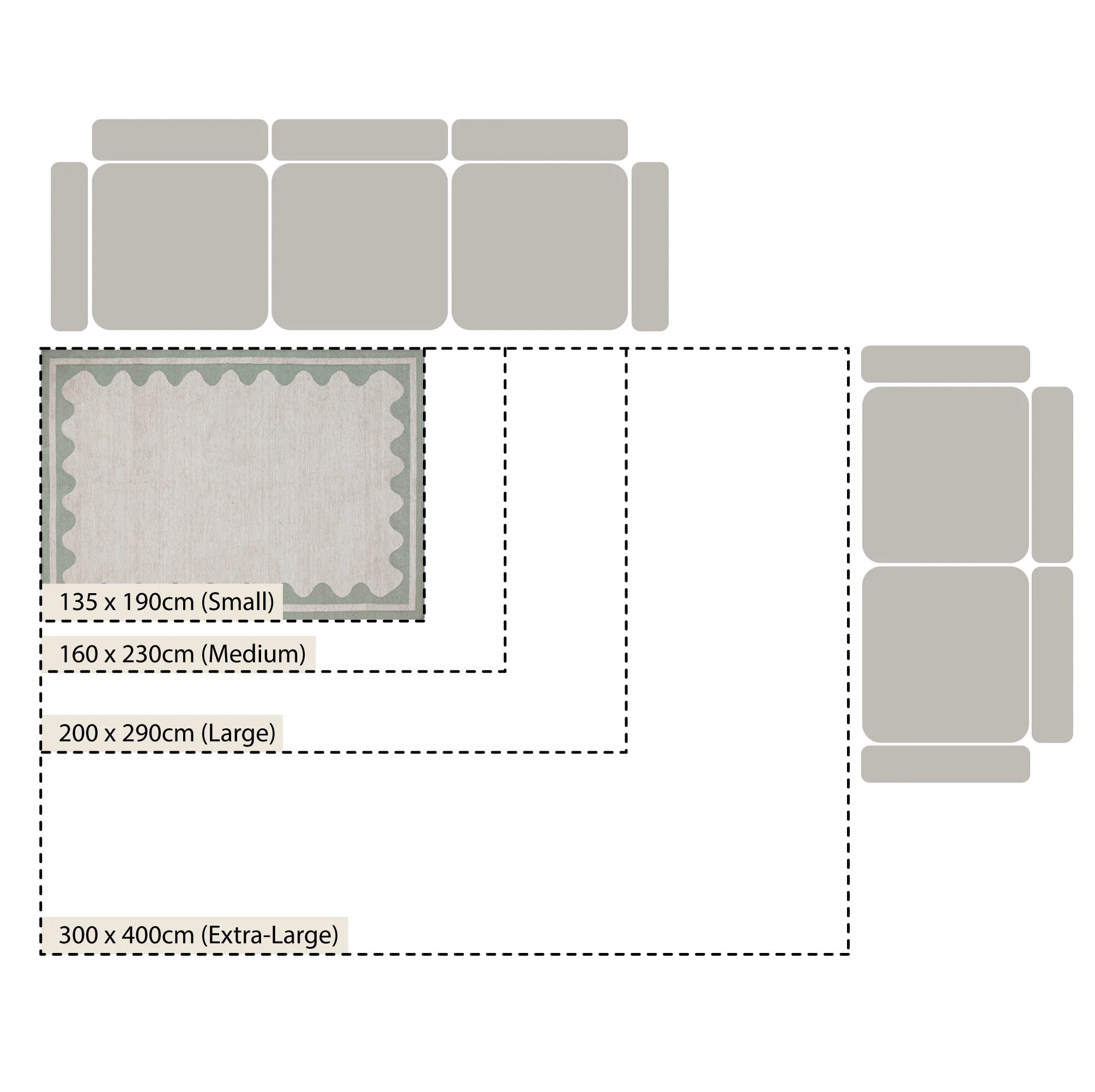 Matilda Sage Green Scallop Border Indoor Outdoor Handwoven Rug - Image 4