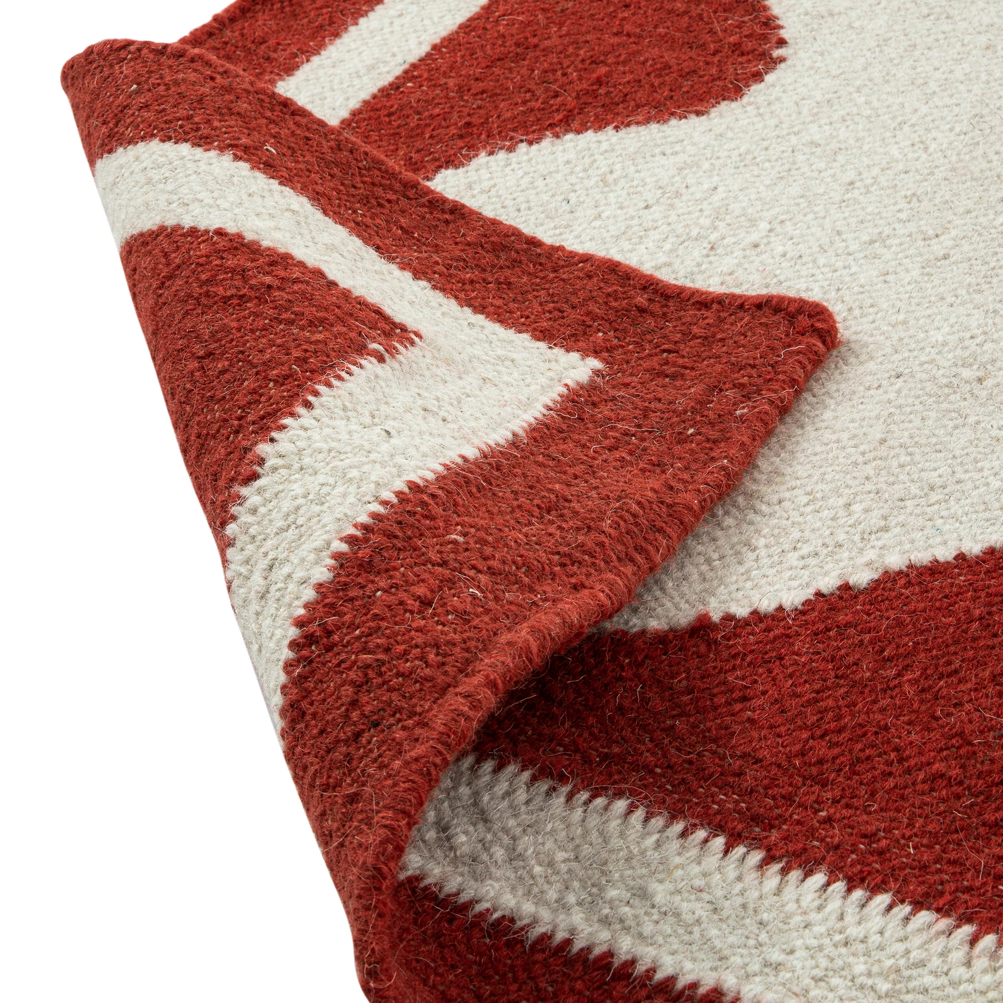 Matilda Scarlet Red Scallop Border Handwoven Wool Rug - Image 6