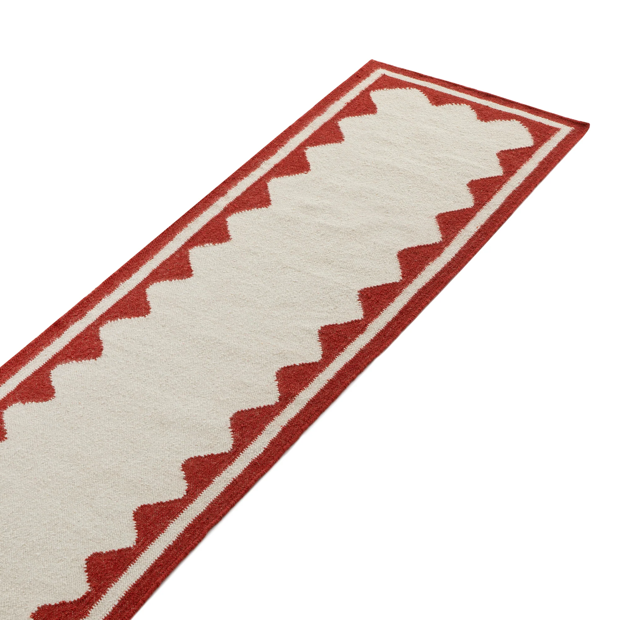 Matilda Scarlet Red Scallop Border Handwoven Wool Runner - Image 2